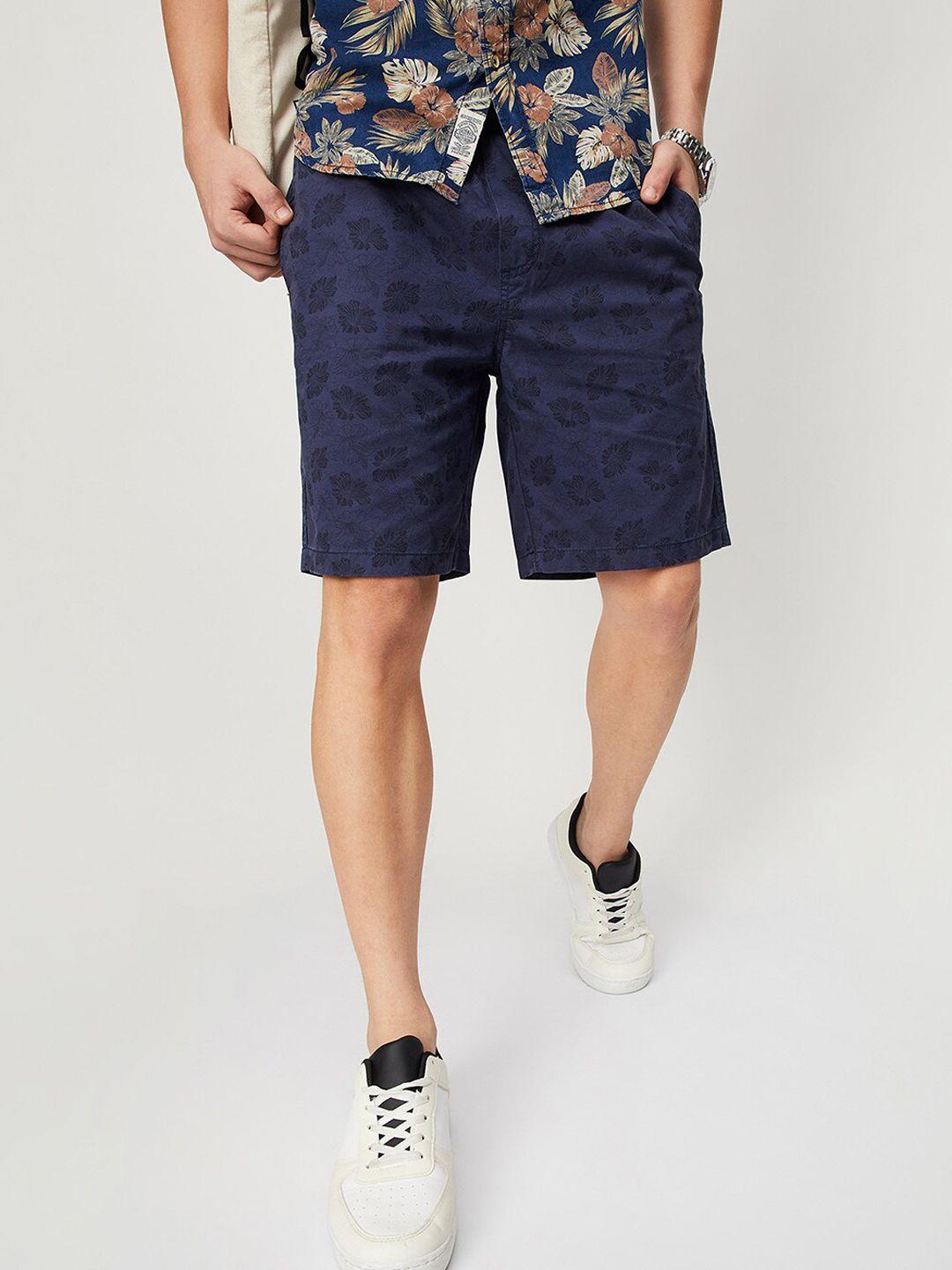 max men floral printed mid-rise pure cotton denim shorts