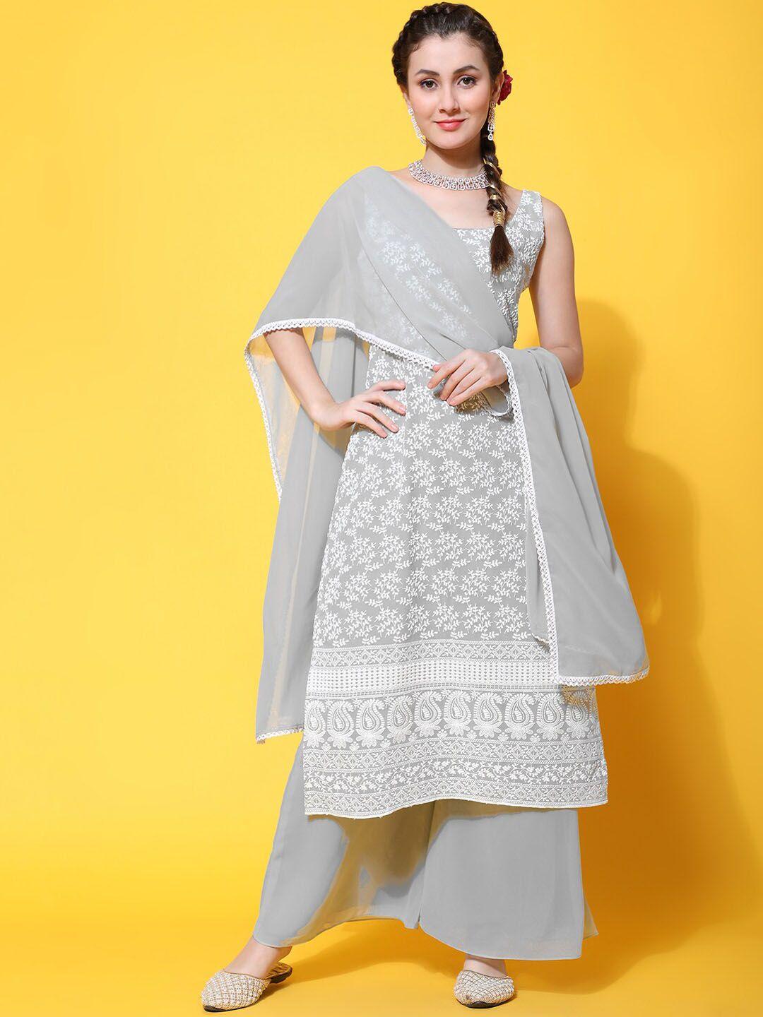 kalini floral embroidered chikankari kurta with palazzos & dupatta