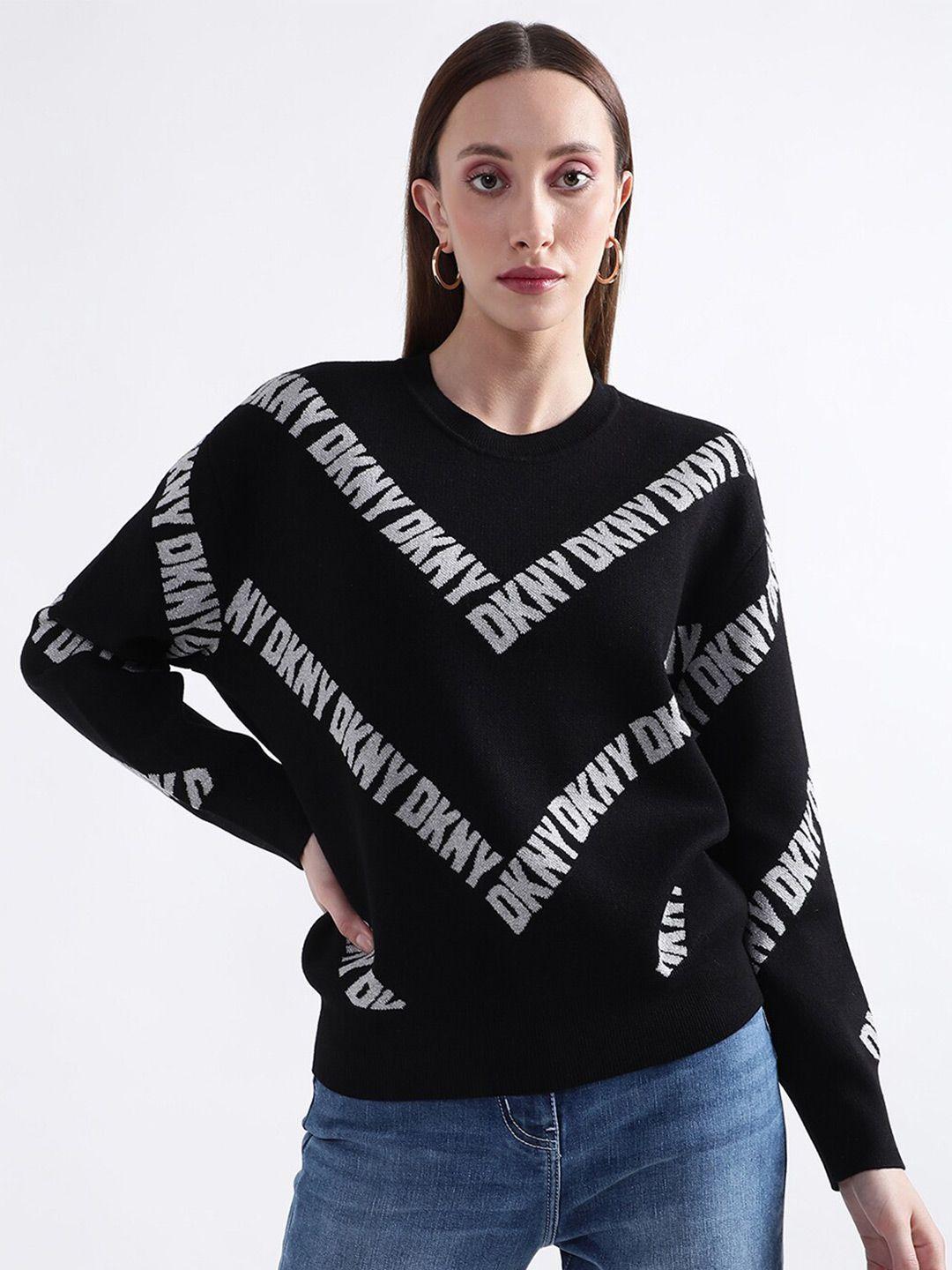 dkny women black & white typography printed pullover