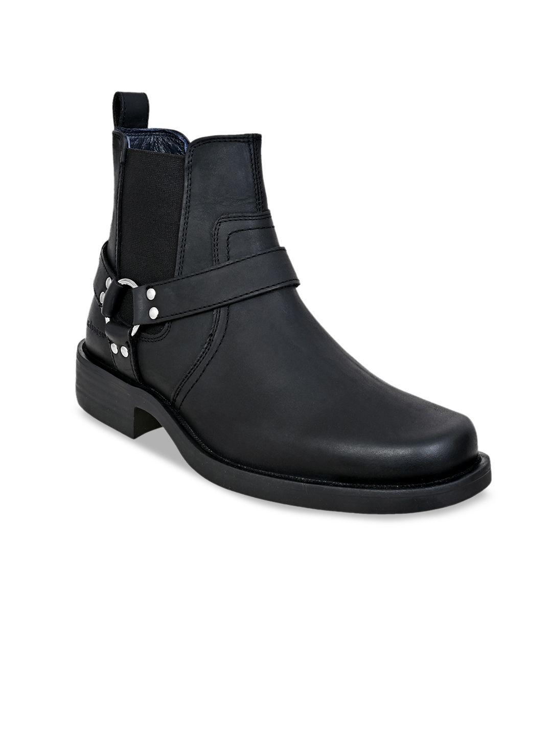 hx london men mid top block heel leather riding biker boots