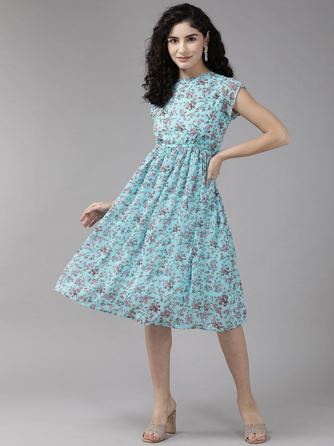 baesd floral print georgette fit & flare dress