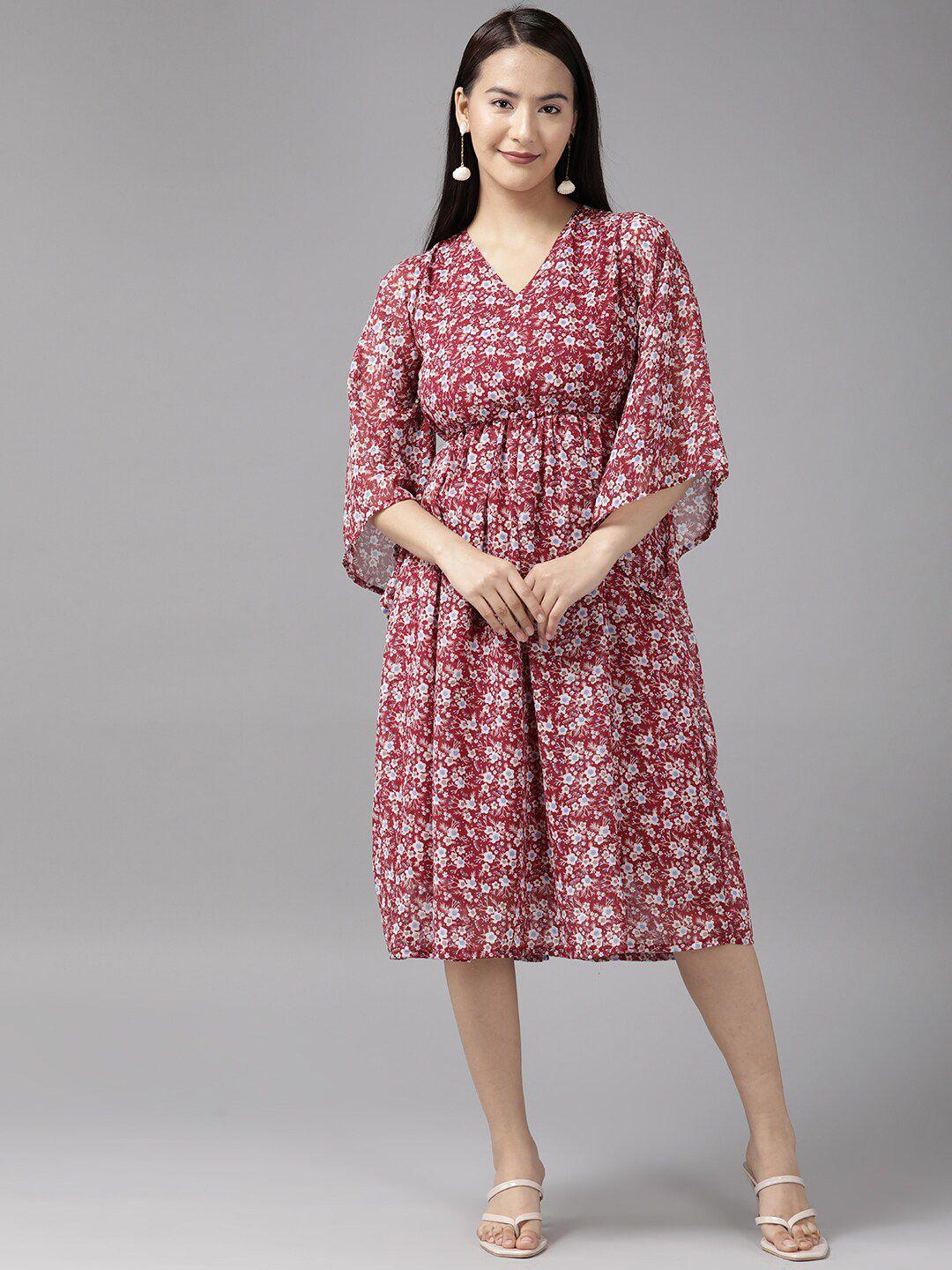 baesd floral printed georgette a-line midi dress