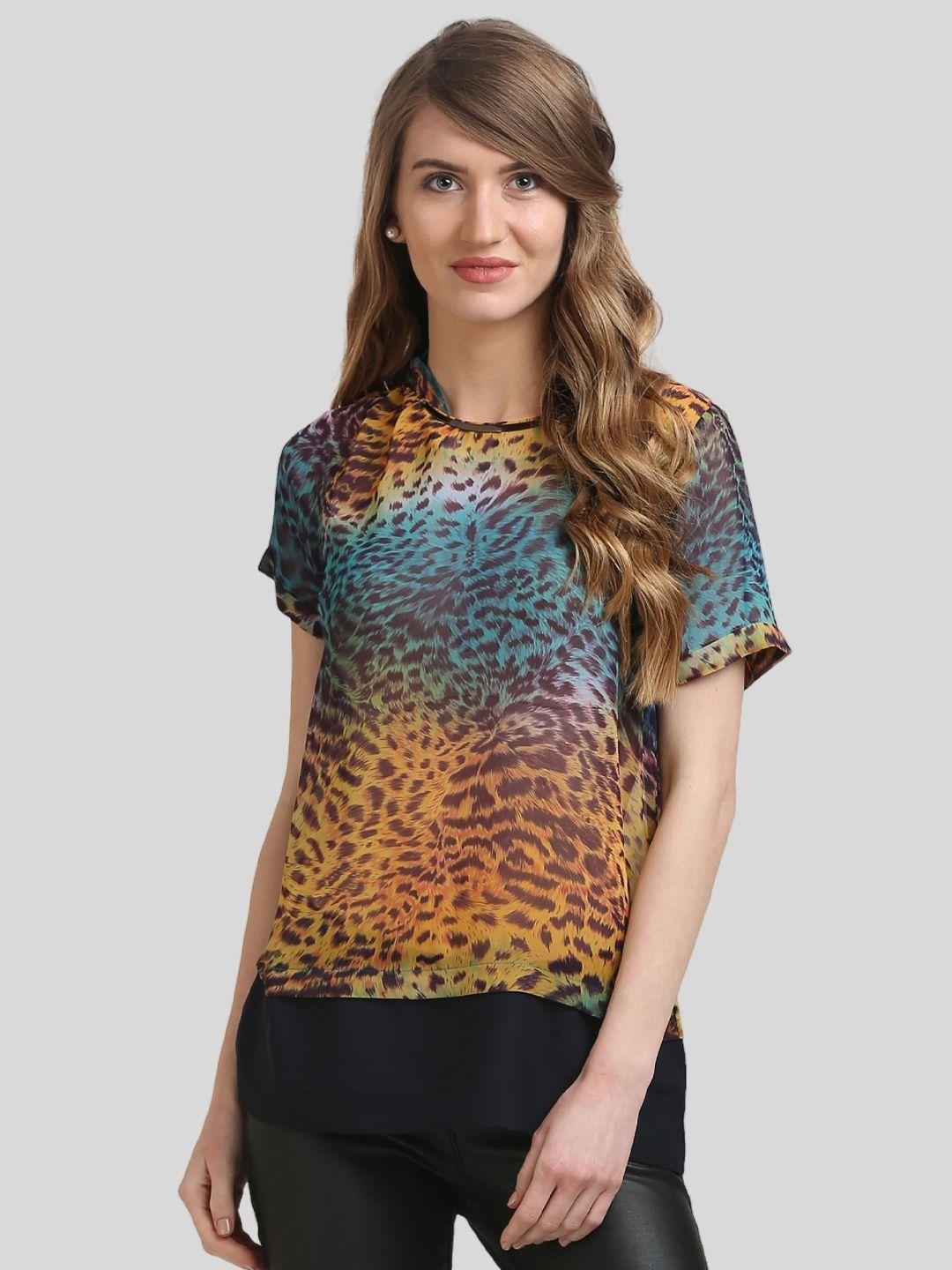 moda elementi animal printed round neck casual top