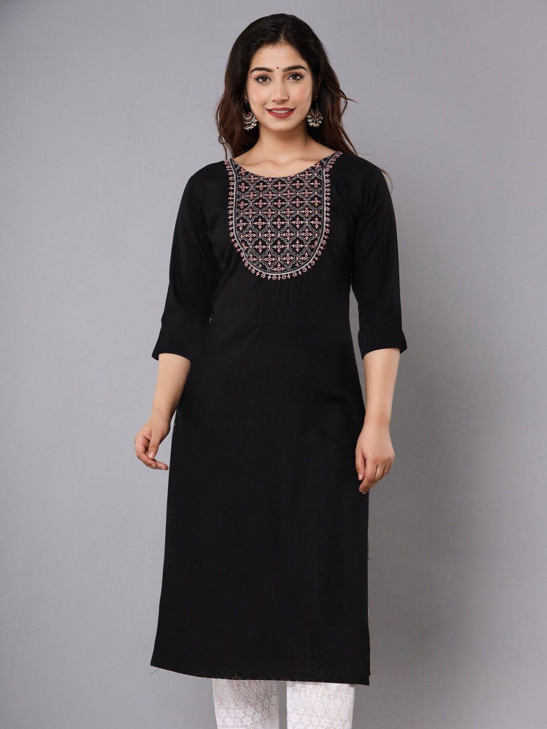 femvy floral embroidered round neck kurta