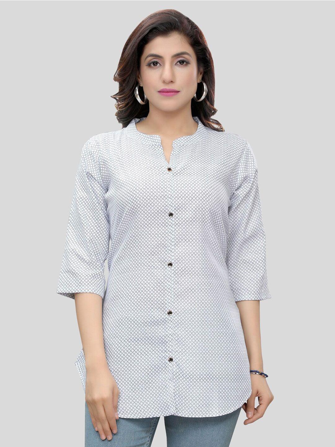 saree swarg white geometric printed kurti