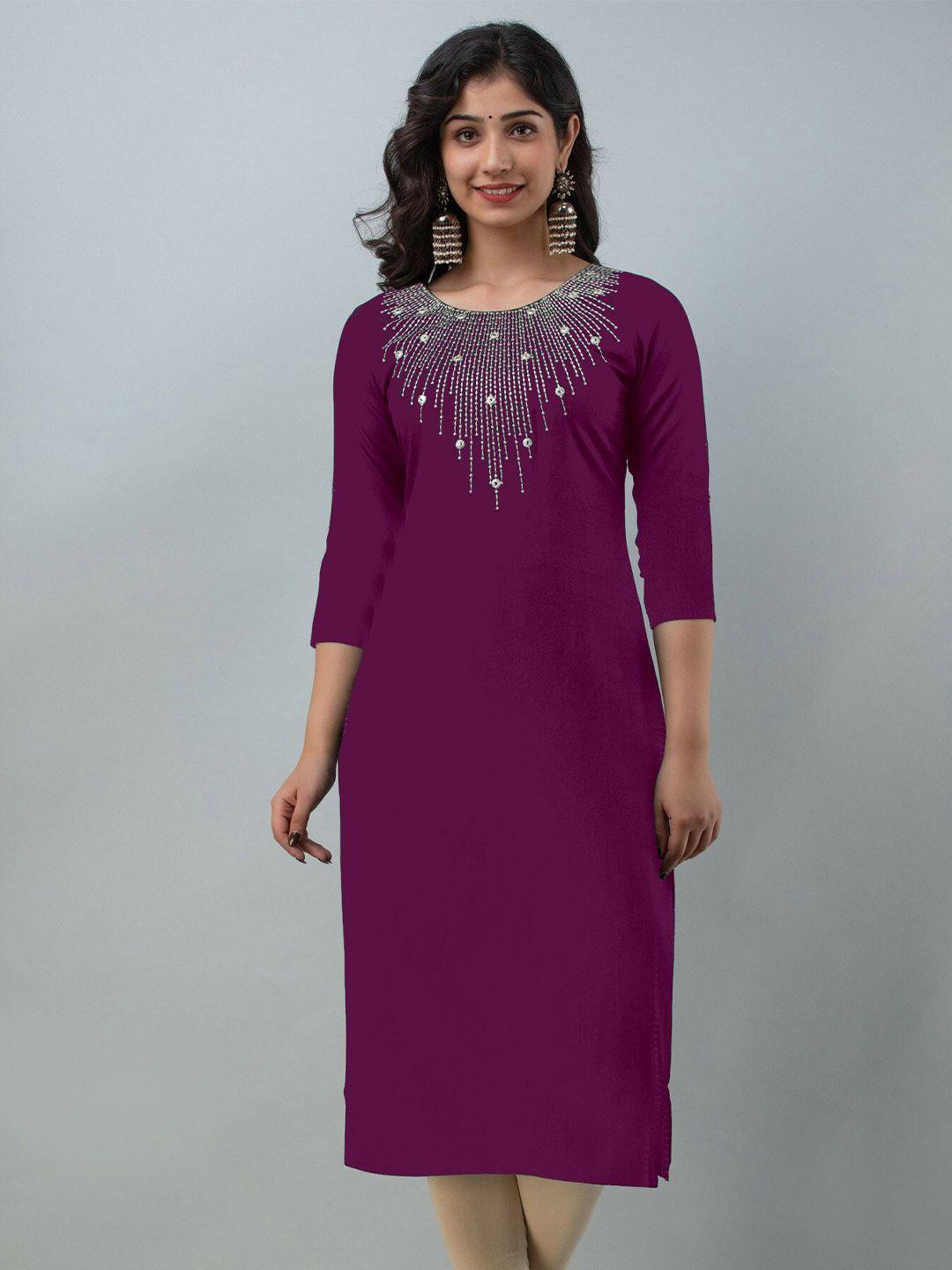 femvy embroidered yoke design mirror work kurta