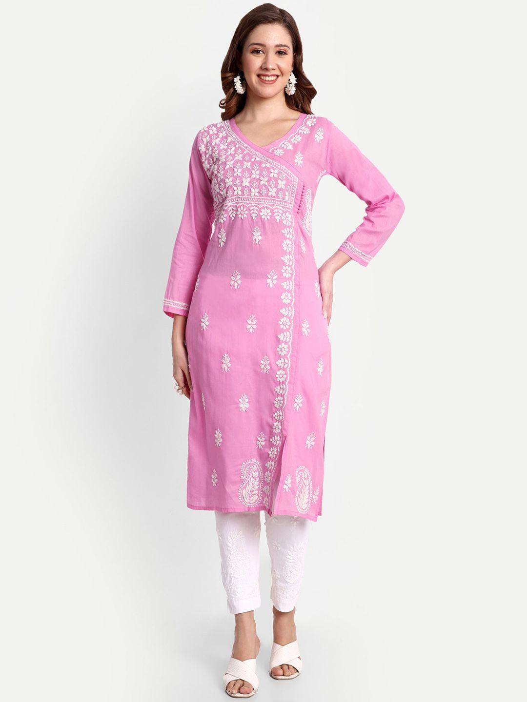 indiankala4u women pink ethnic motifs embroidered chikankari kurta