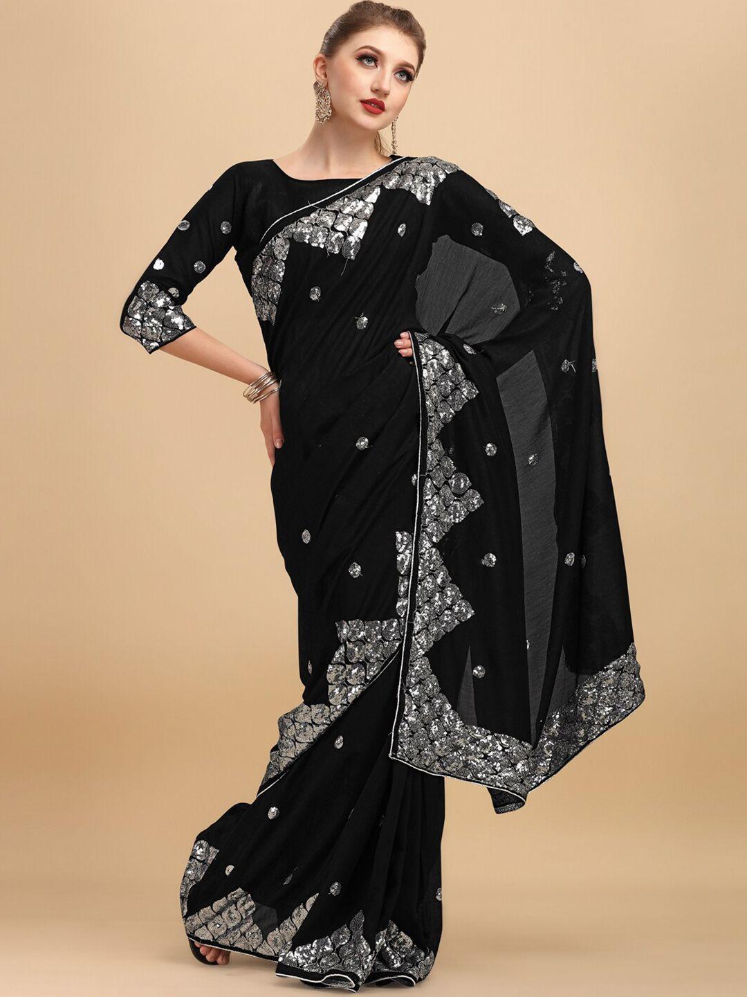 sangria geometric embellished sequinned detail heavy work saree