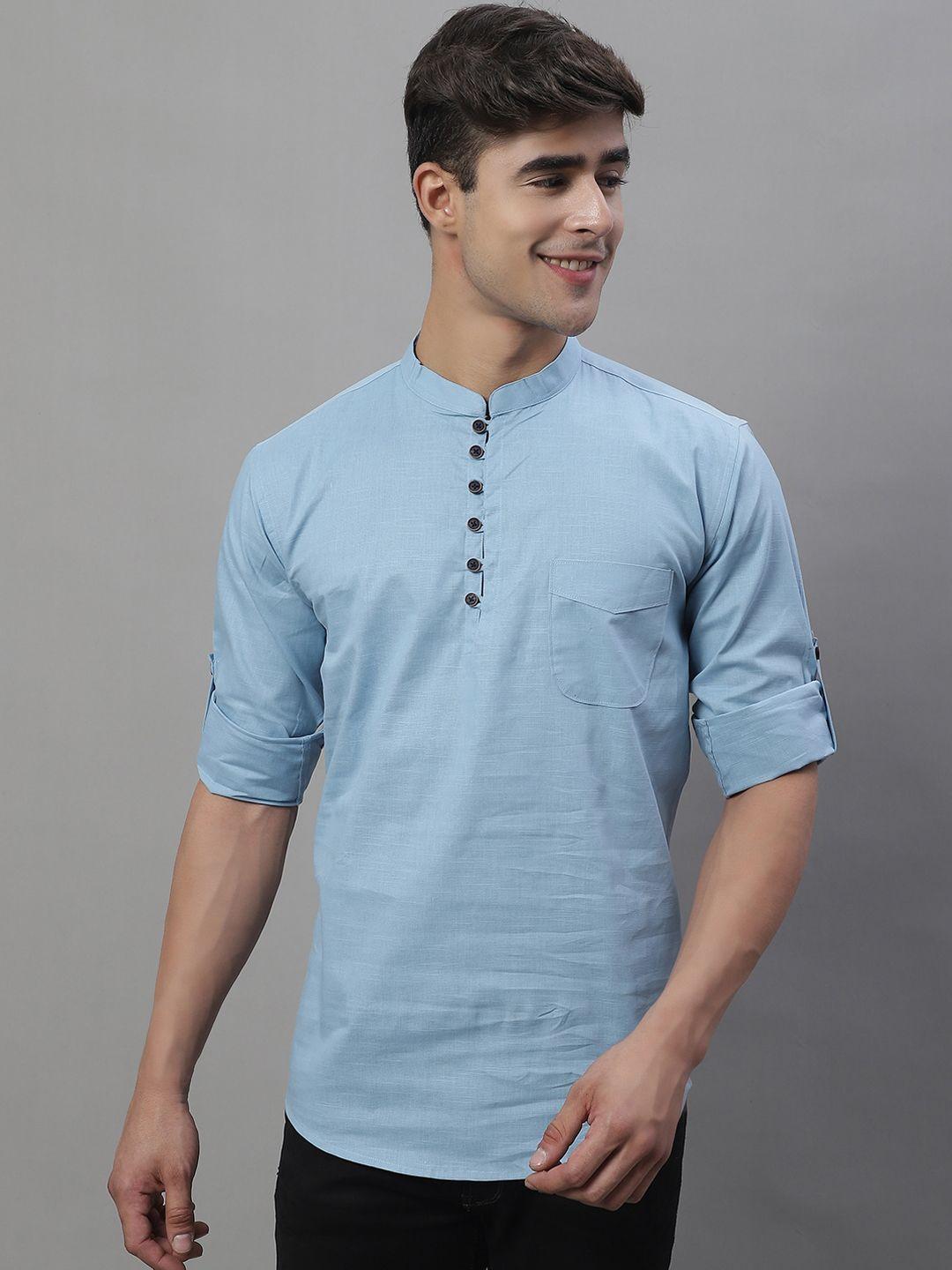 majestic man mandarin collar pure cotton short kurta