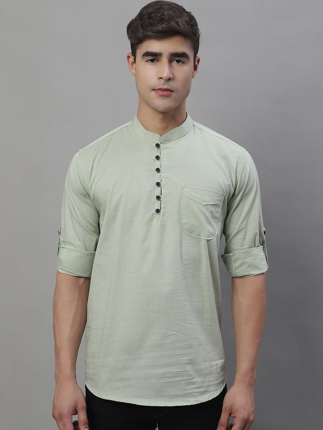 majestic man mandarin collar pure cotton short kurta