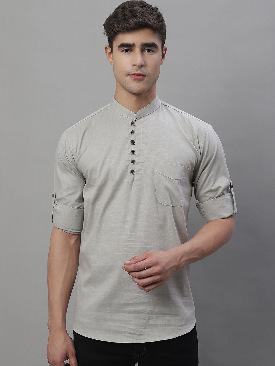 majestic man mandarin collar pure cotton short kurta