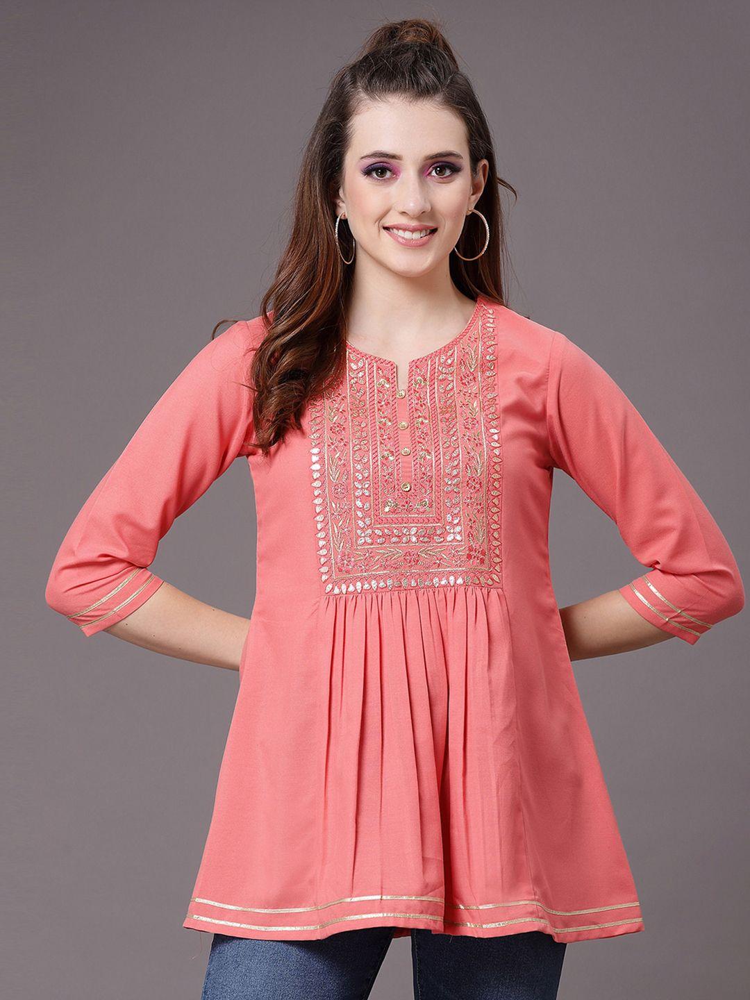 selvia notched neck embellished top