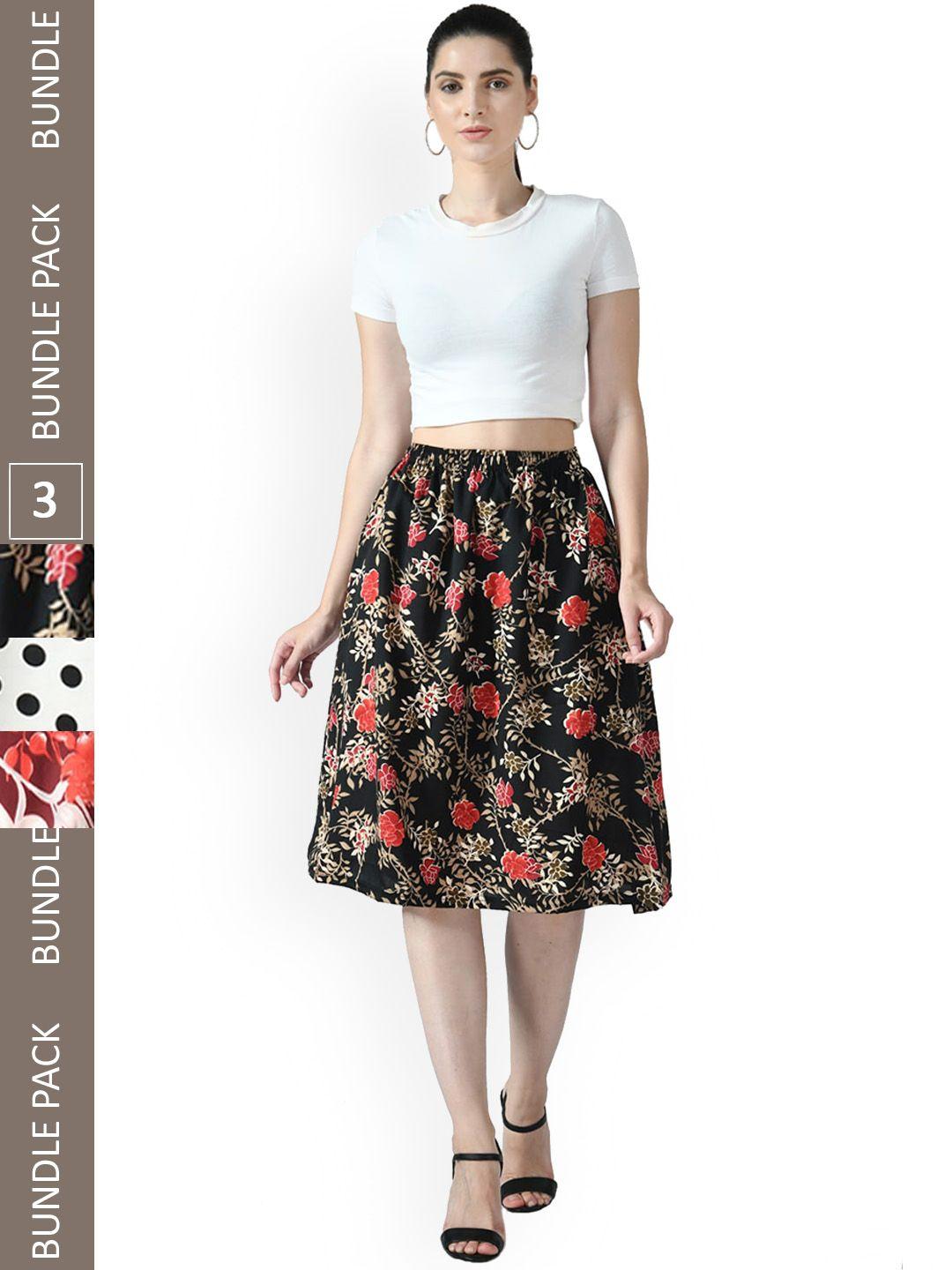 indiweaves pack of 3 floral printed a-line midi skirts