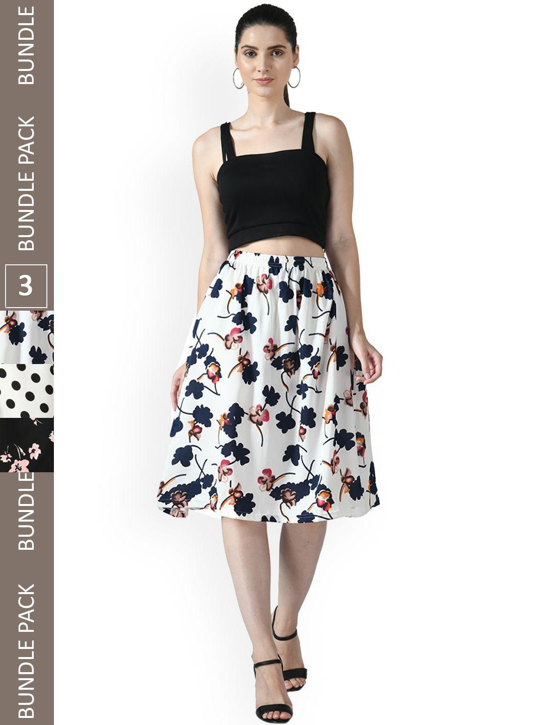 indiweaves pack of 3 floral printed flared midi skirts