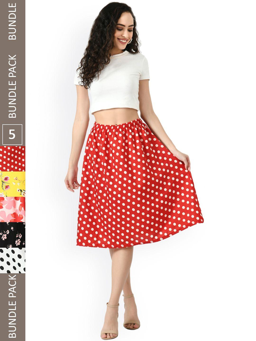 indiweaves pack of 5 printed flared skirts