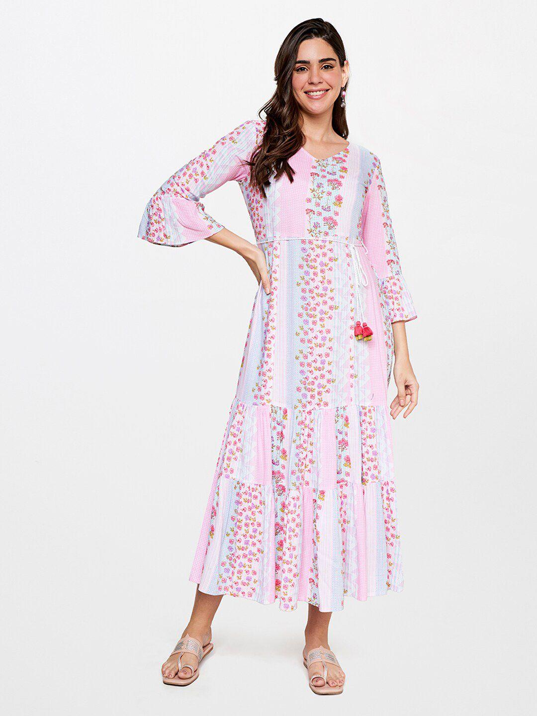 itse floral print bell sleeve a-line midi dress