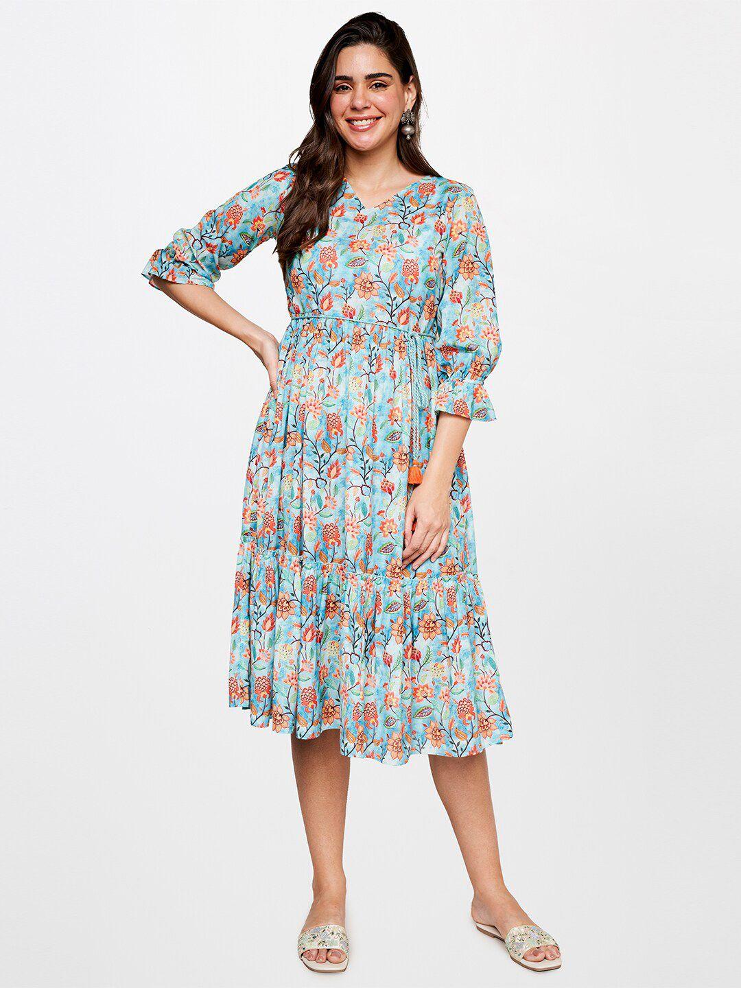 itse floral print puff sleeve fit & flare dress