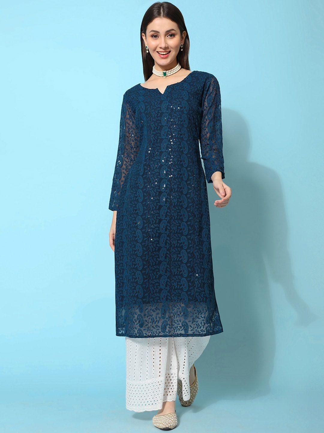 kalini ethnic motifs embroidered sequined georgette kurta