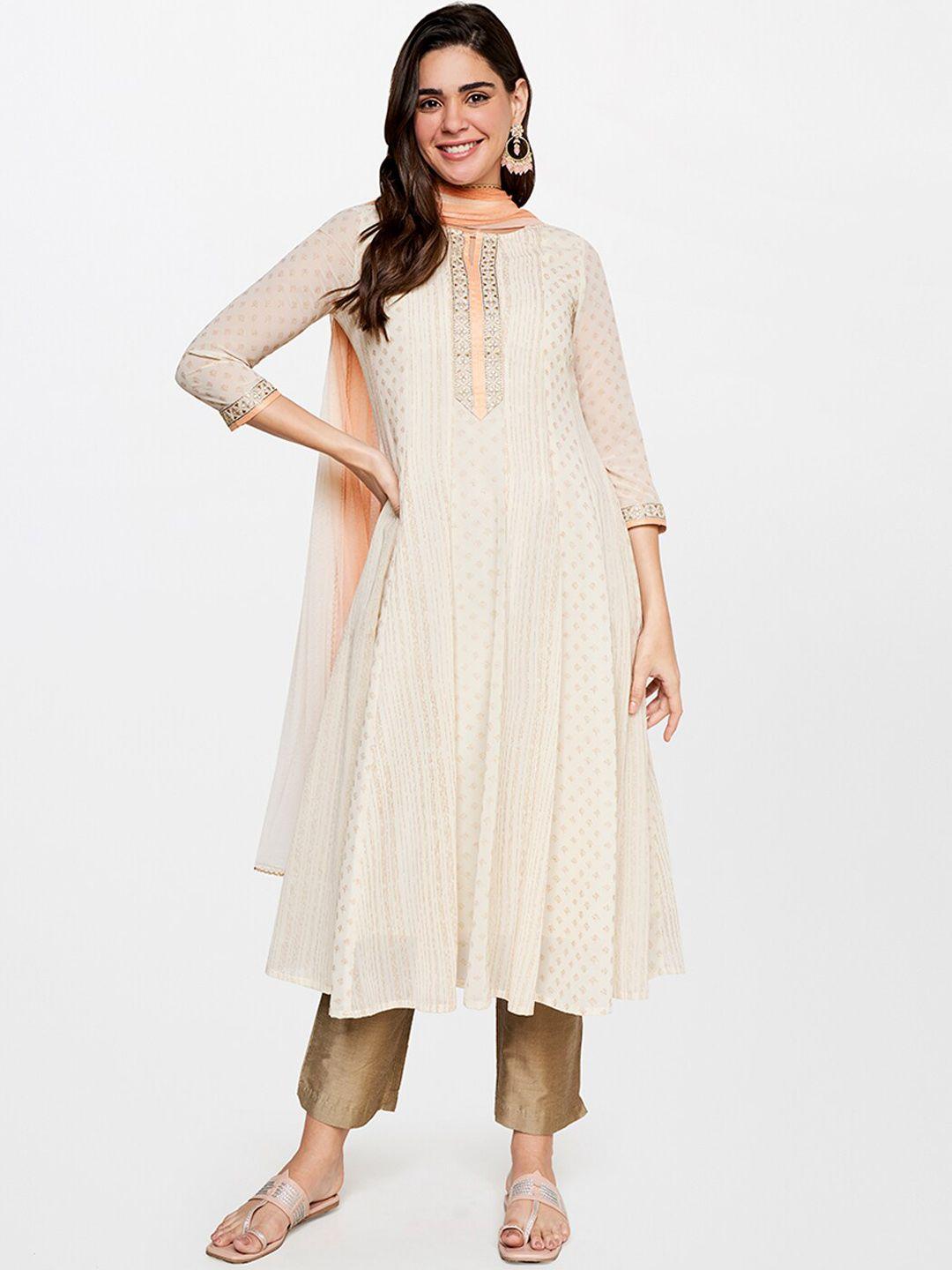 itse ethnic motifs printed festive anarkali kurta with dupatta