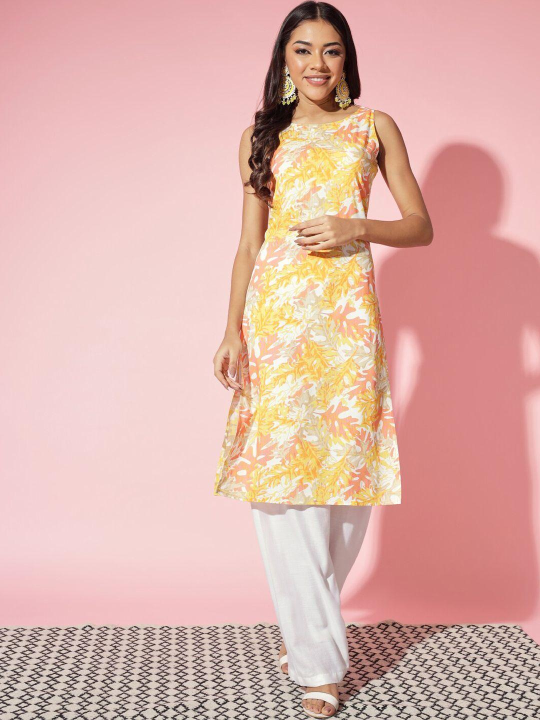 myshka floral printed sleeveless straight kurta