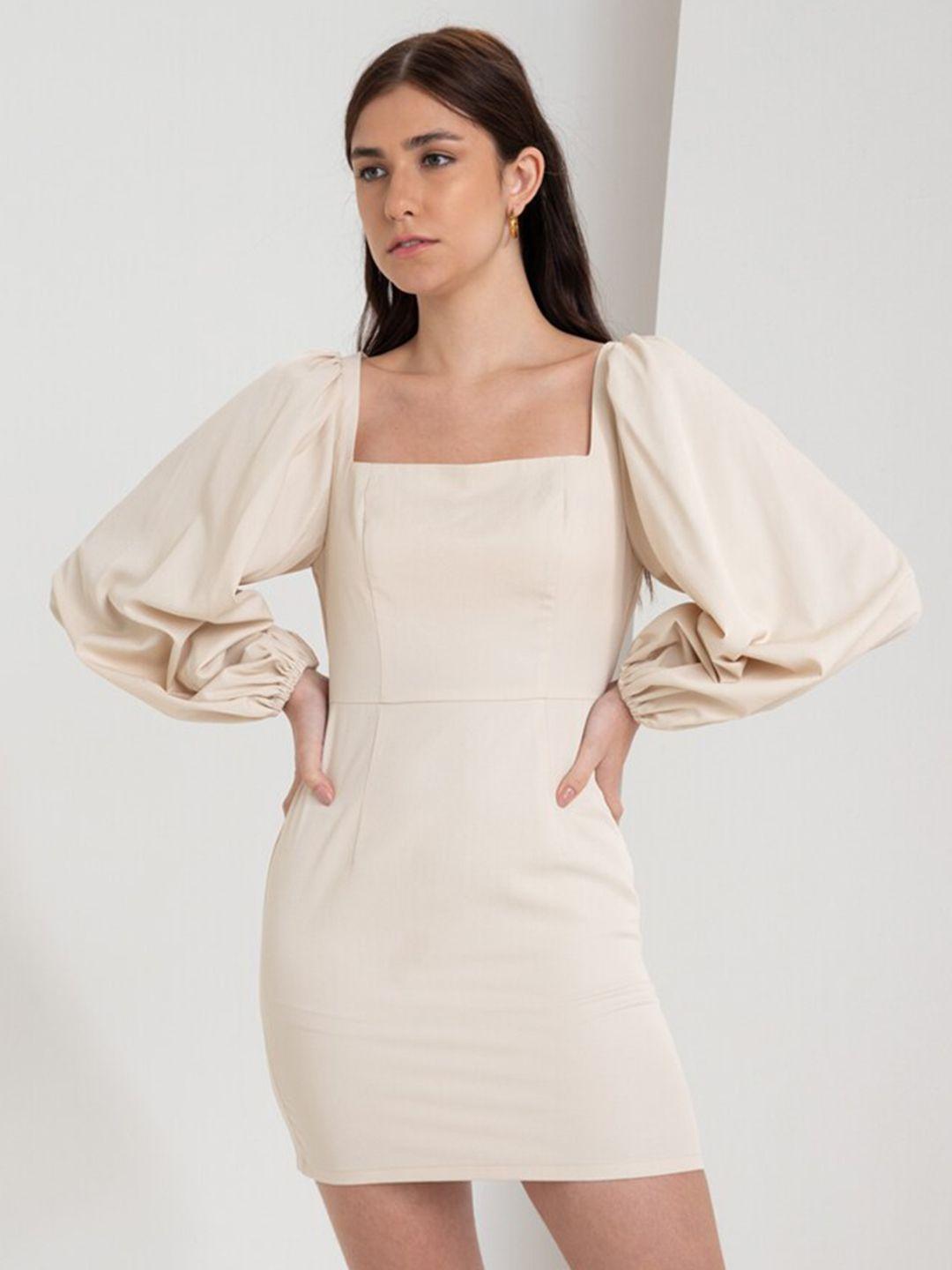 zalora studios square neck puff sleeves bodycon dress