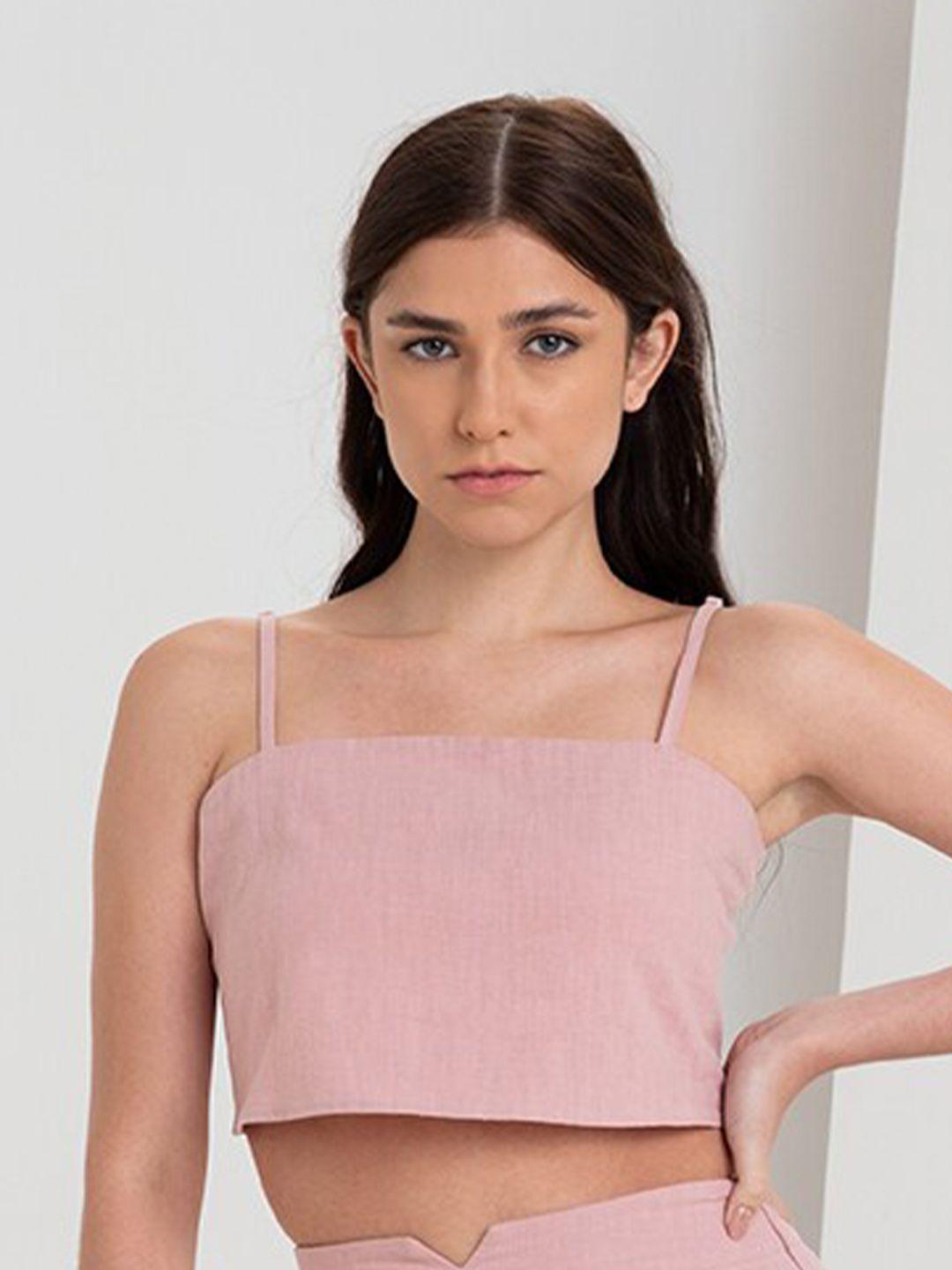 zalora studios shoulder strap linen fitted crop top