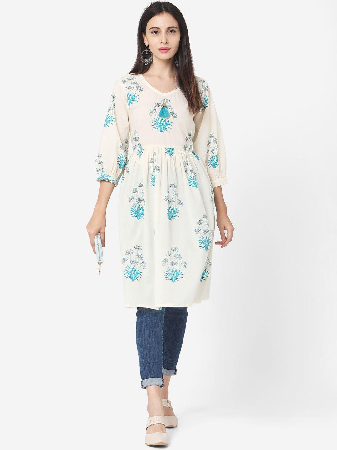 kalini floral printed v-neck a-line cotton kurta