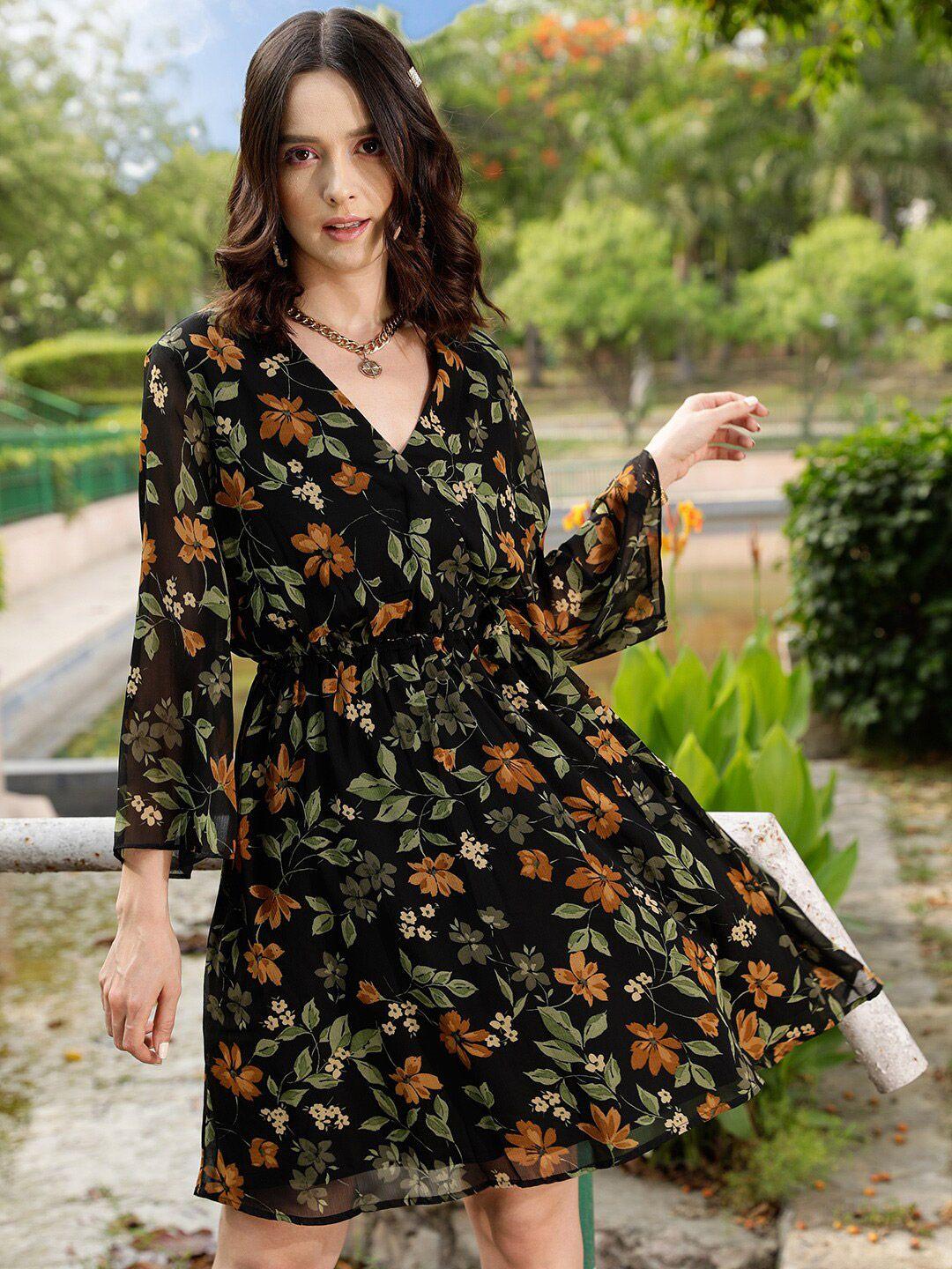 street 9 black floral print chiffon dress