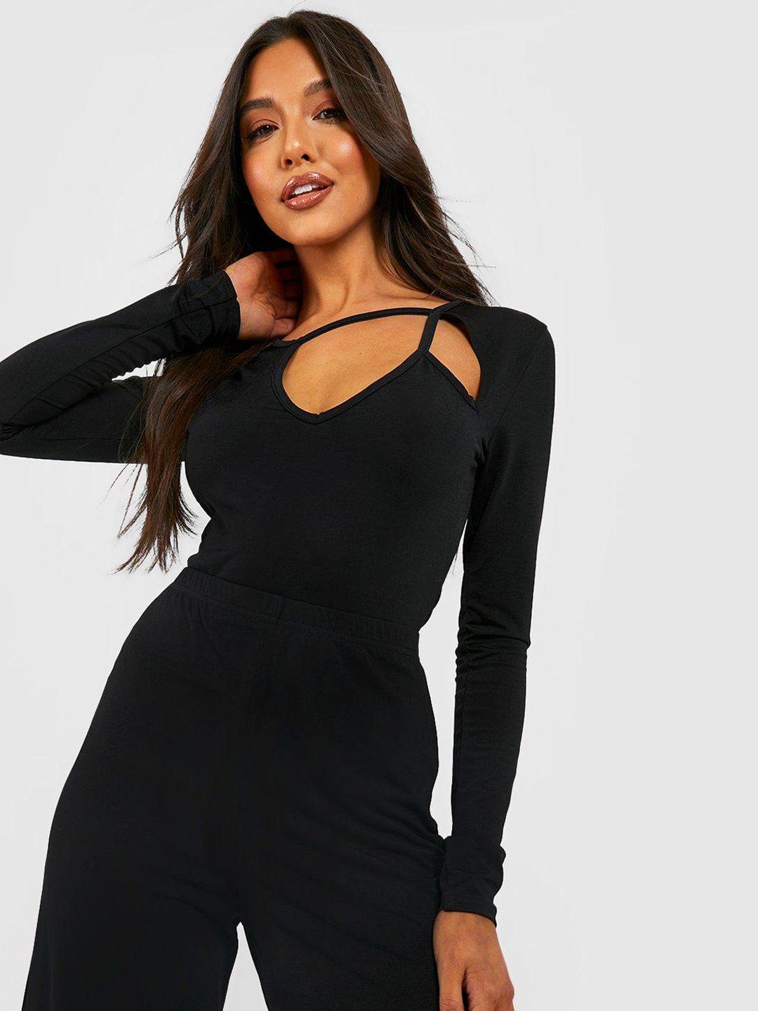 boohoo cut-out detail asymmetric neck bodysuit