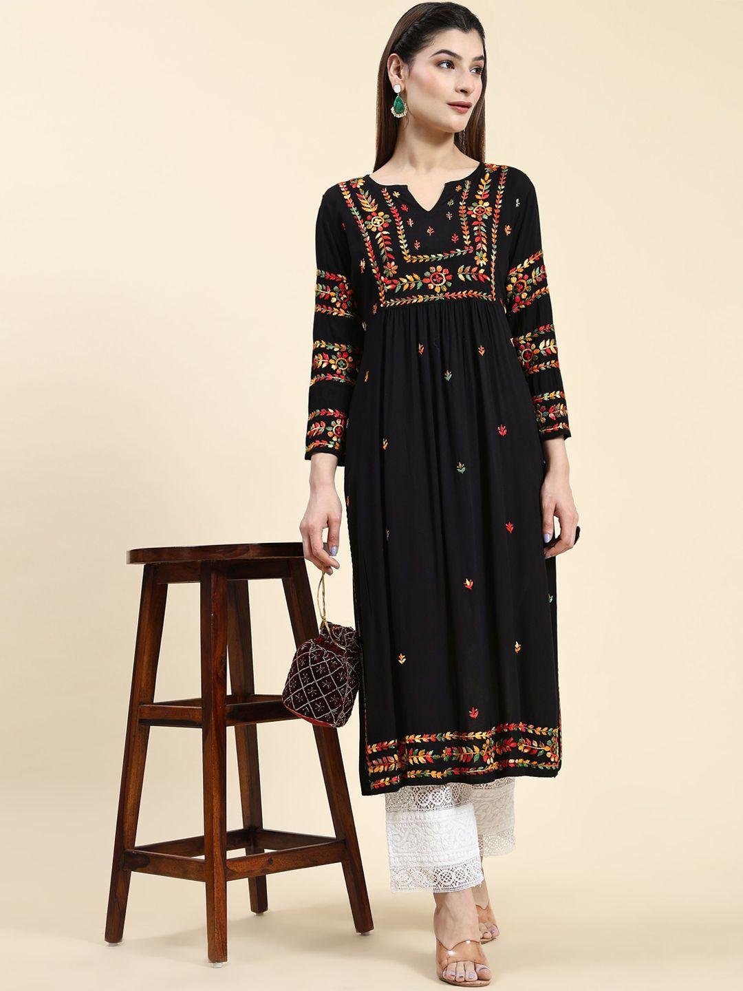 house of kari ethnic motifs embroidered chikankari a-line kurta