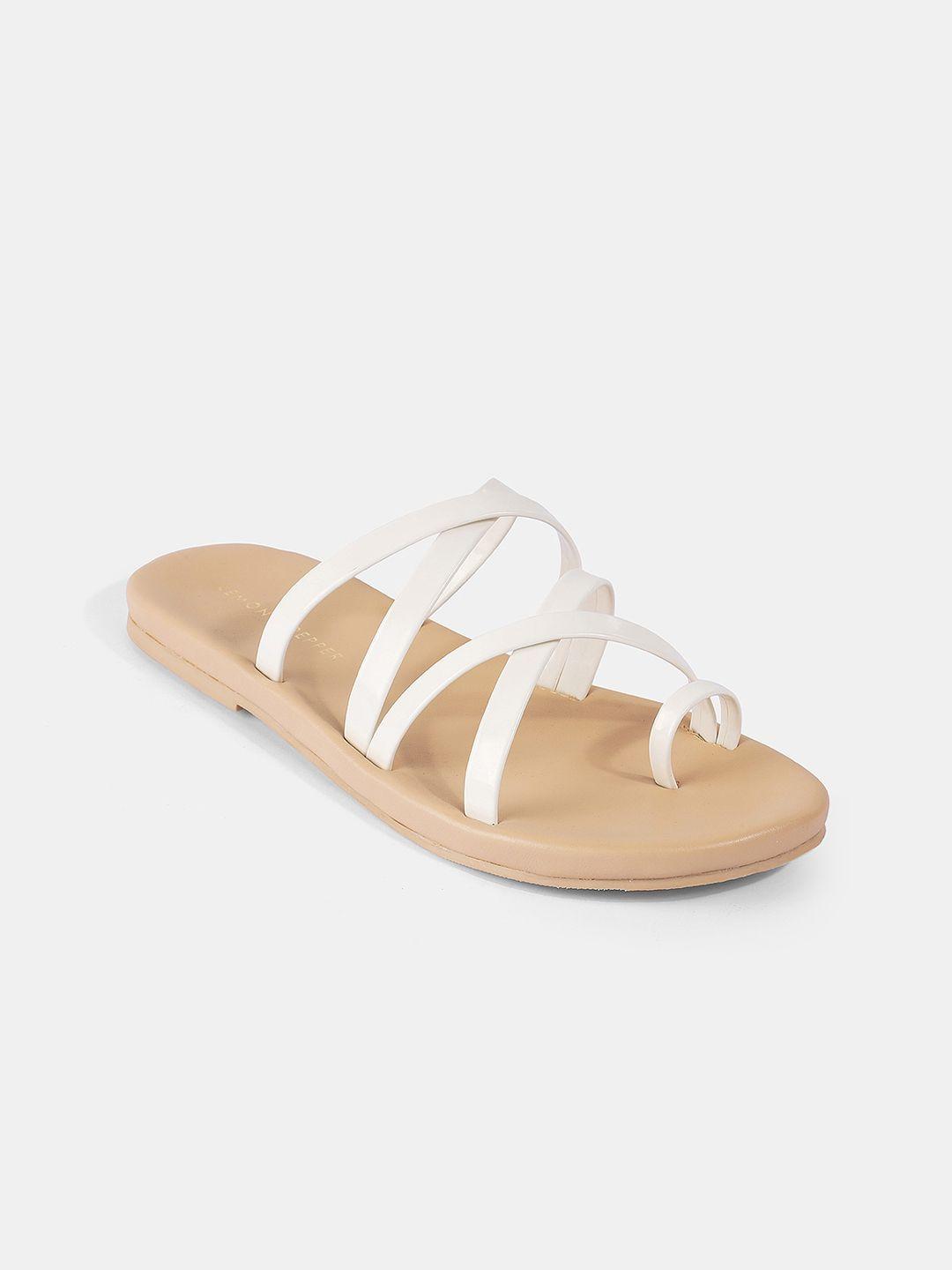 lemon & pepper women white one toe flats