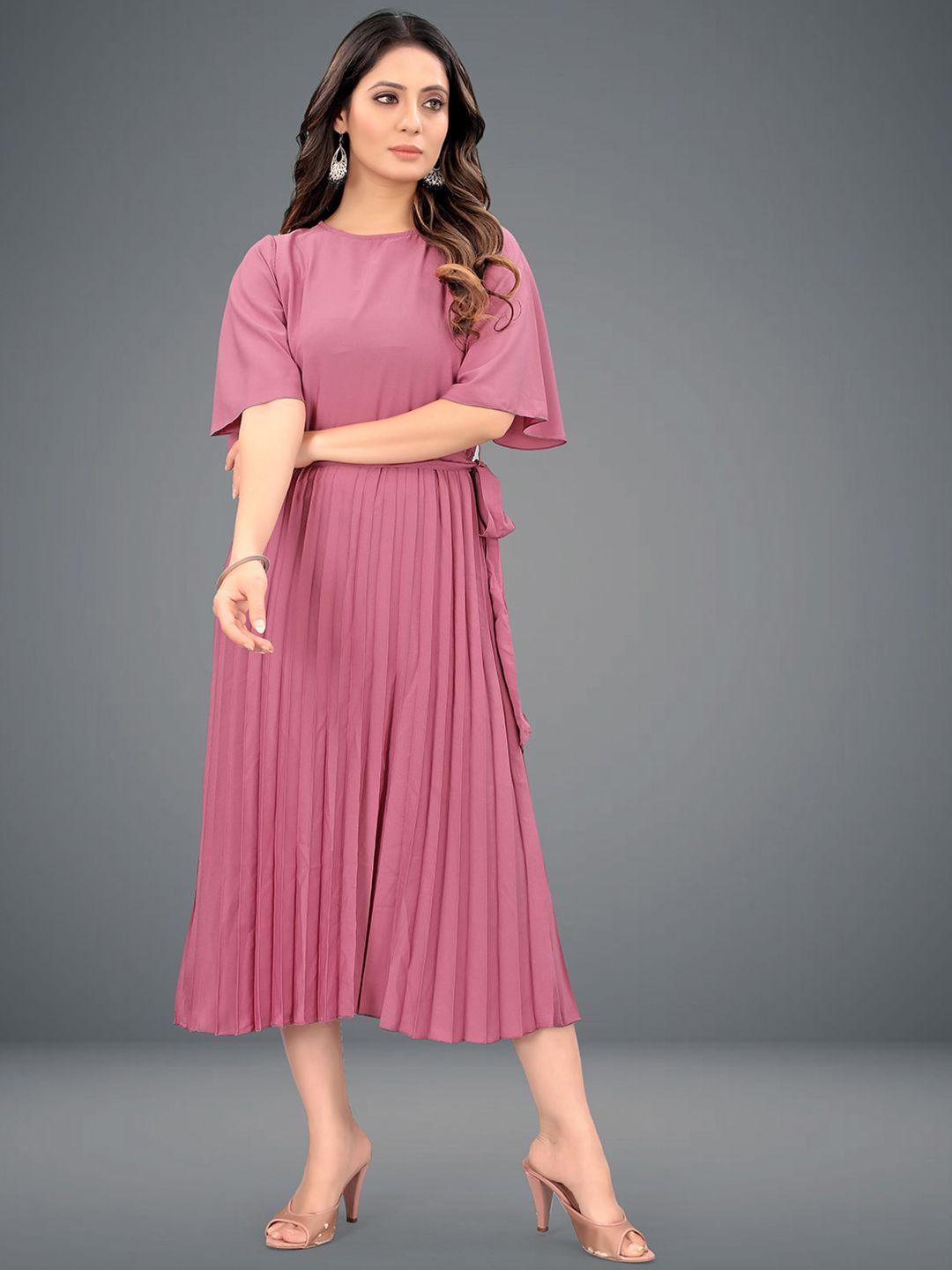 deklook mauve flared sleeve crepe a-line midi dress