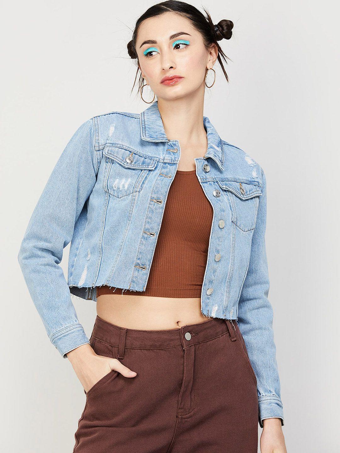 ginger by lifestyle women washed crop pure cotton denim jacket