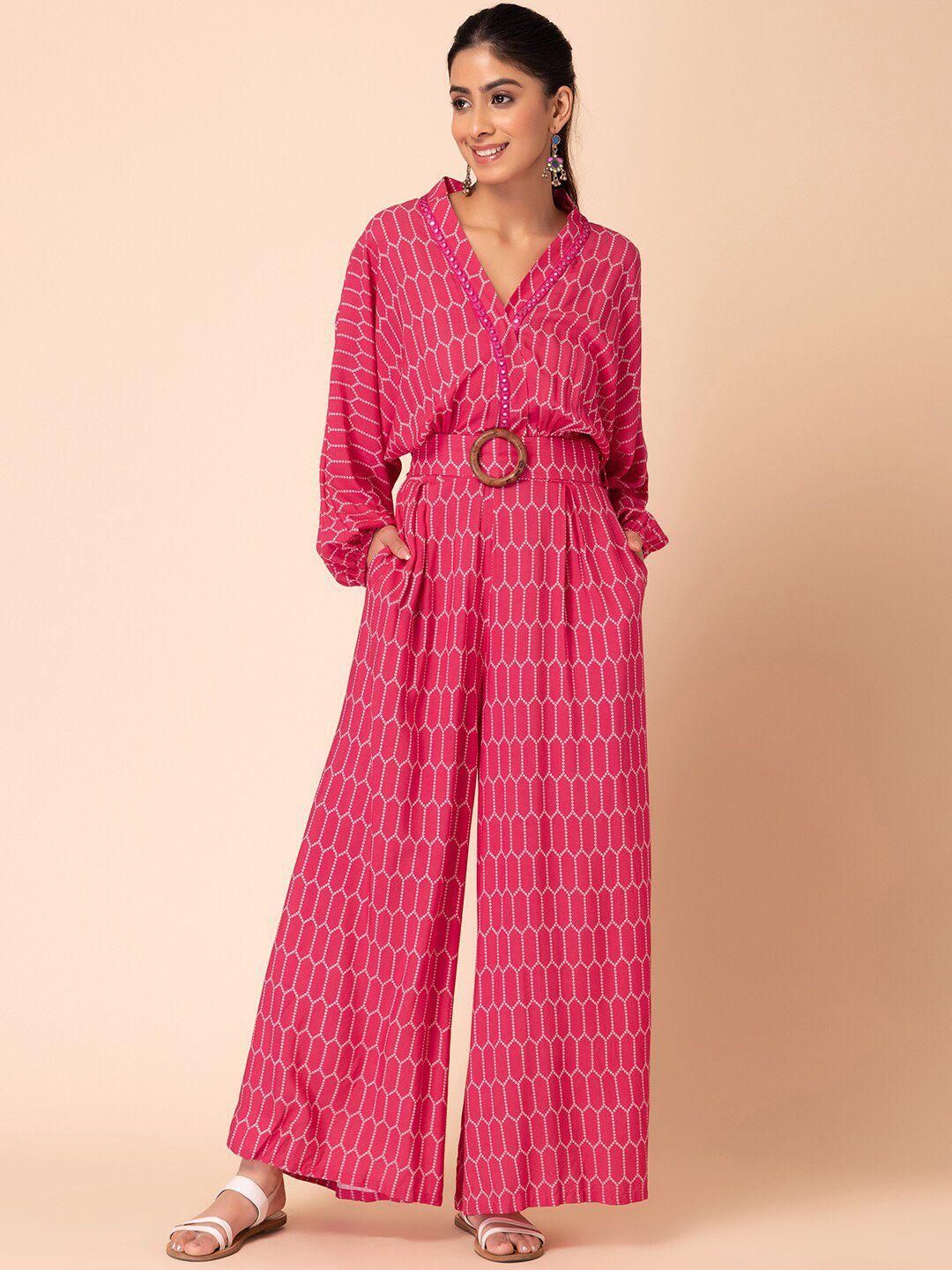 indya geometric print jumpsuit with belt