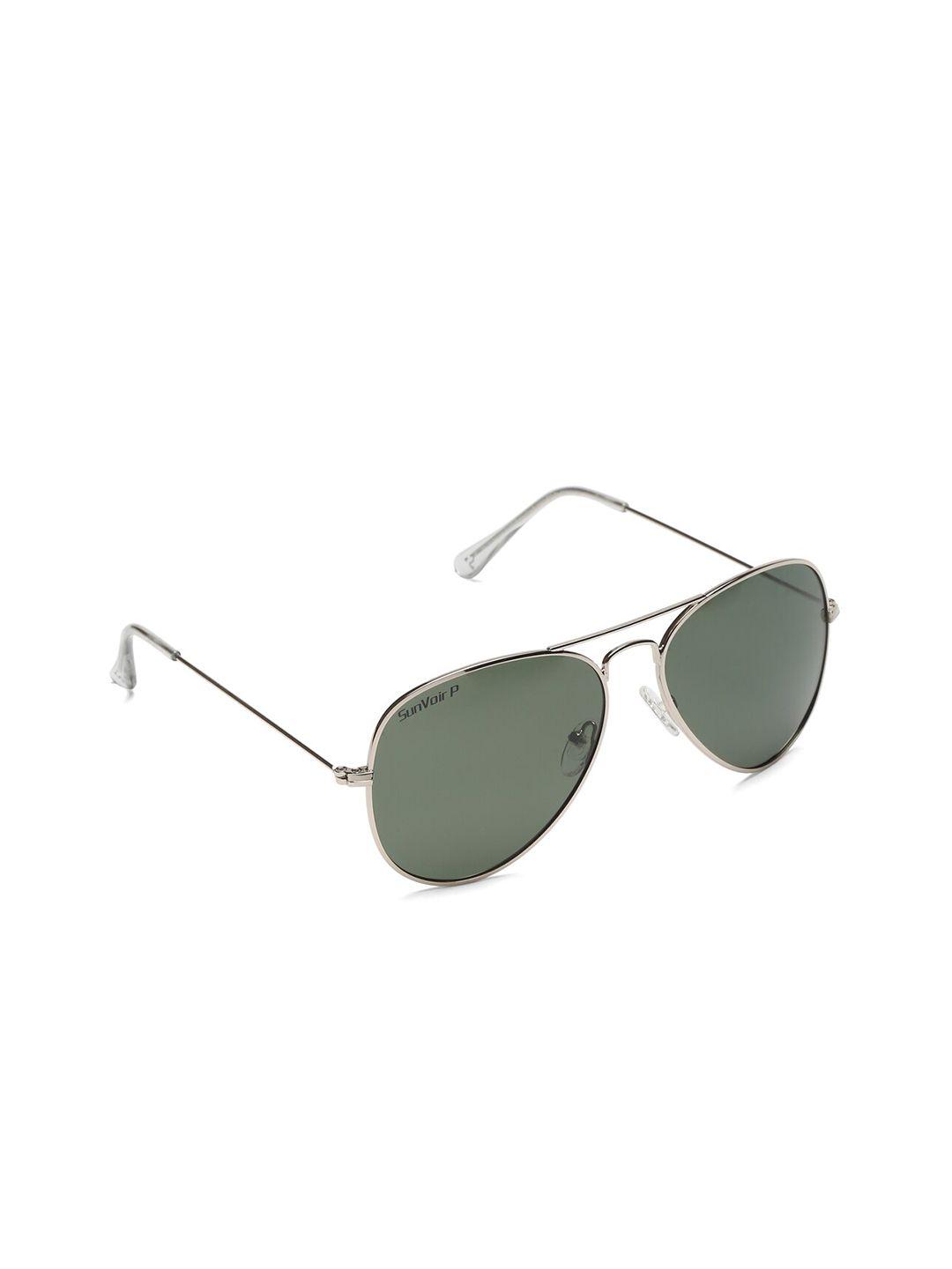 sunnies unisex green lens & silver-toned aviator sunglasses with polarised lens