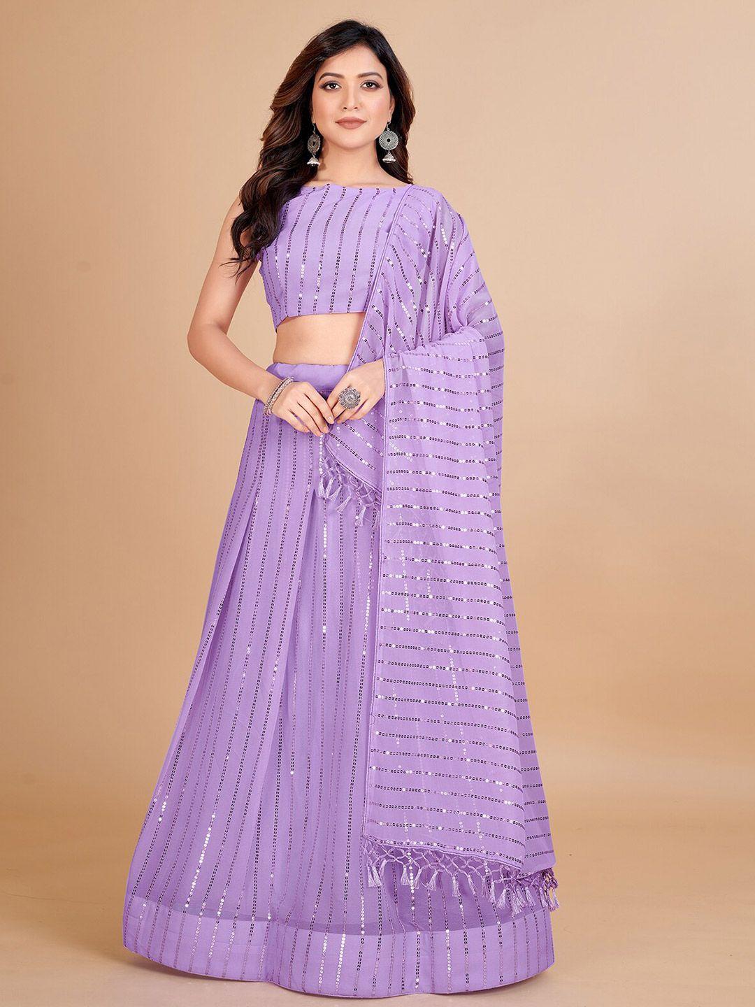 kalini mauve embroidered sequinned semi-stitched lehenga & unstitched blouse with dupatta