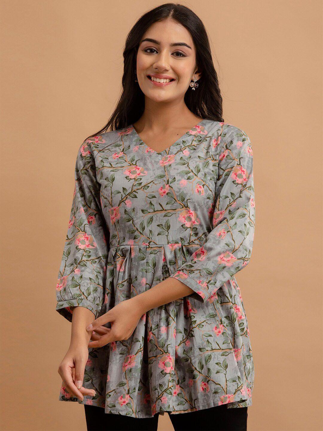 feranoid floral printed pure cotton pleated kurti