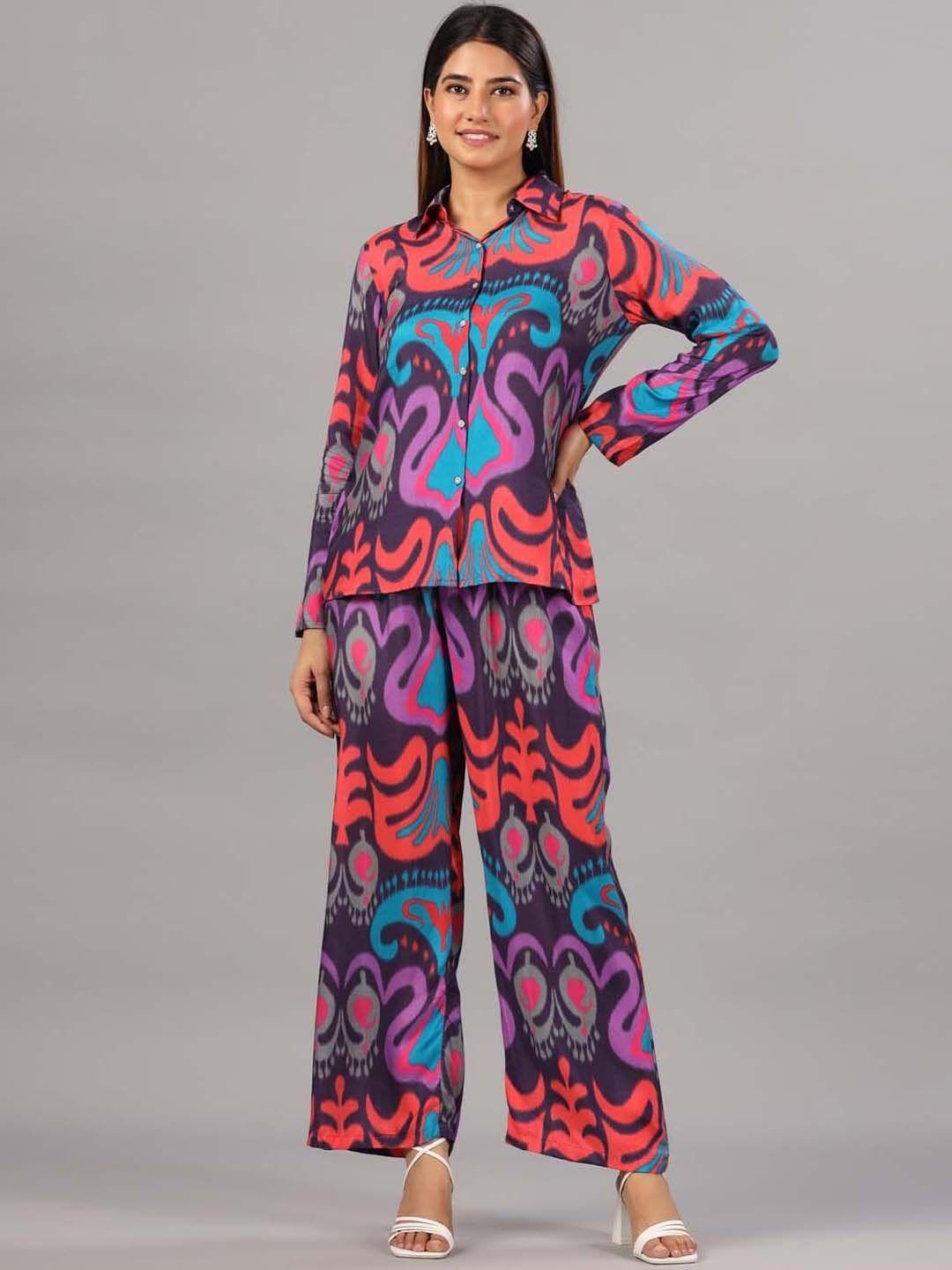 meena bazaar abstract printed casual shirt with palazzos