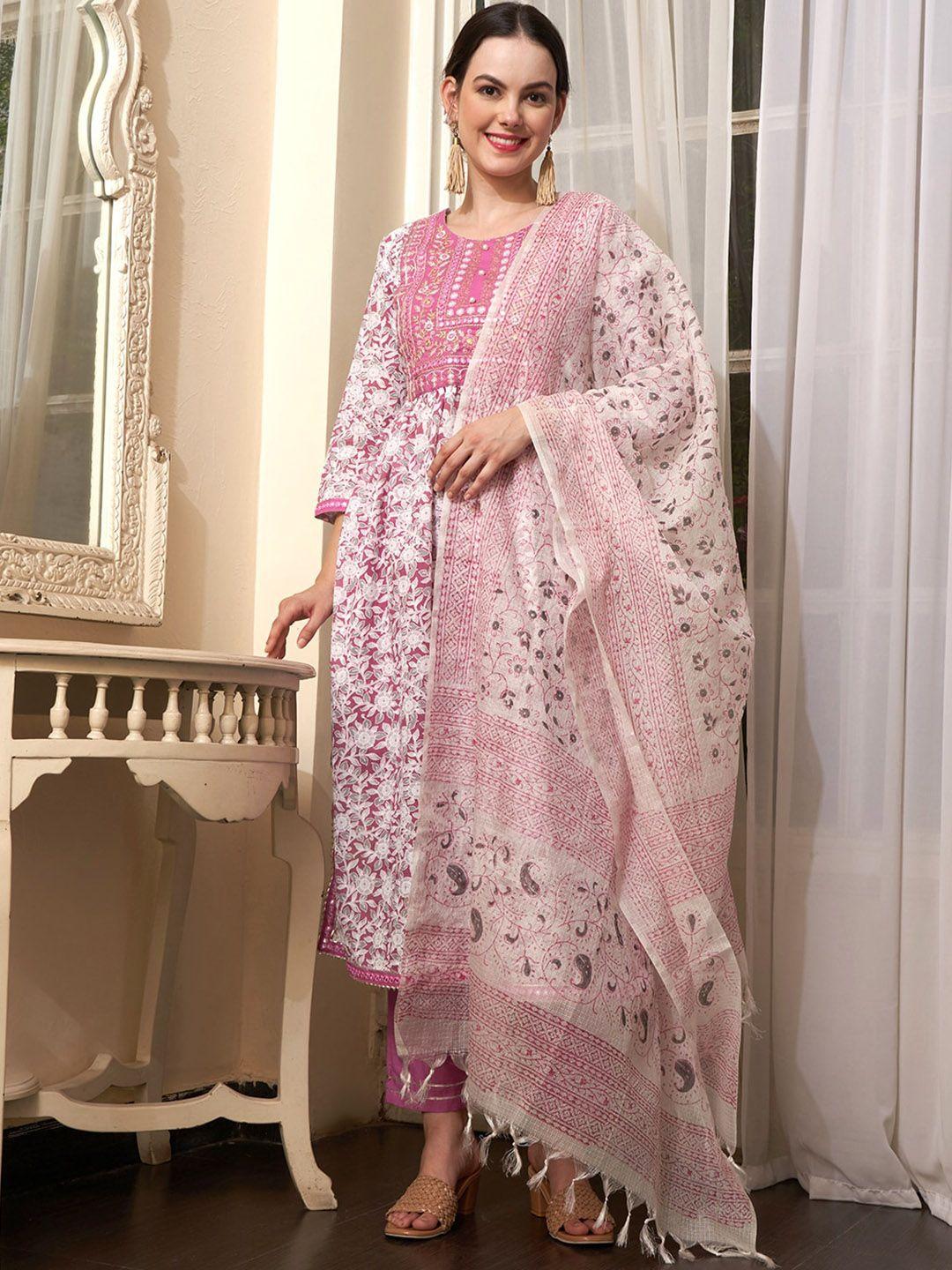 sangria embroidered straight kurta with trouser & dupatta