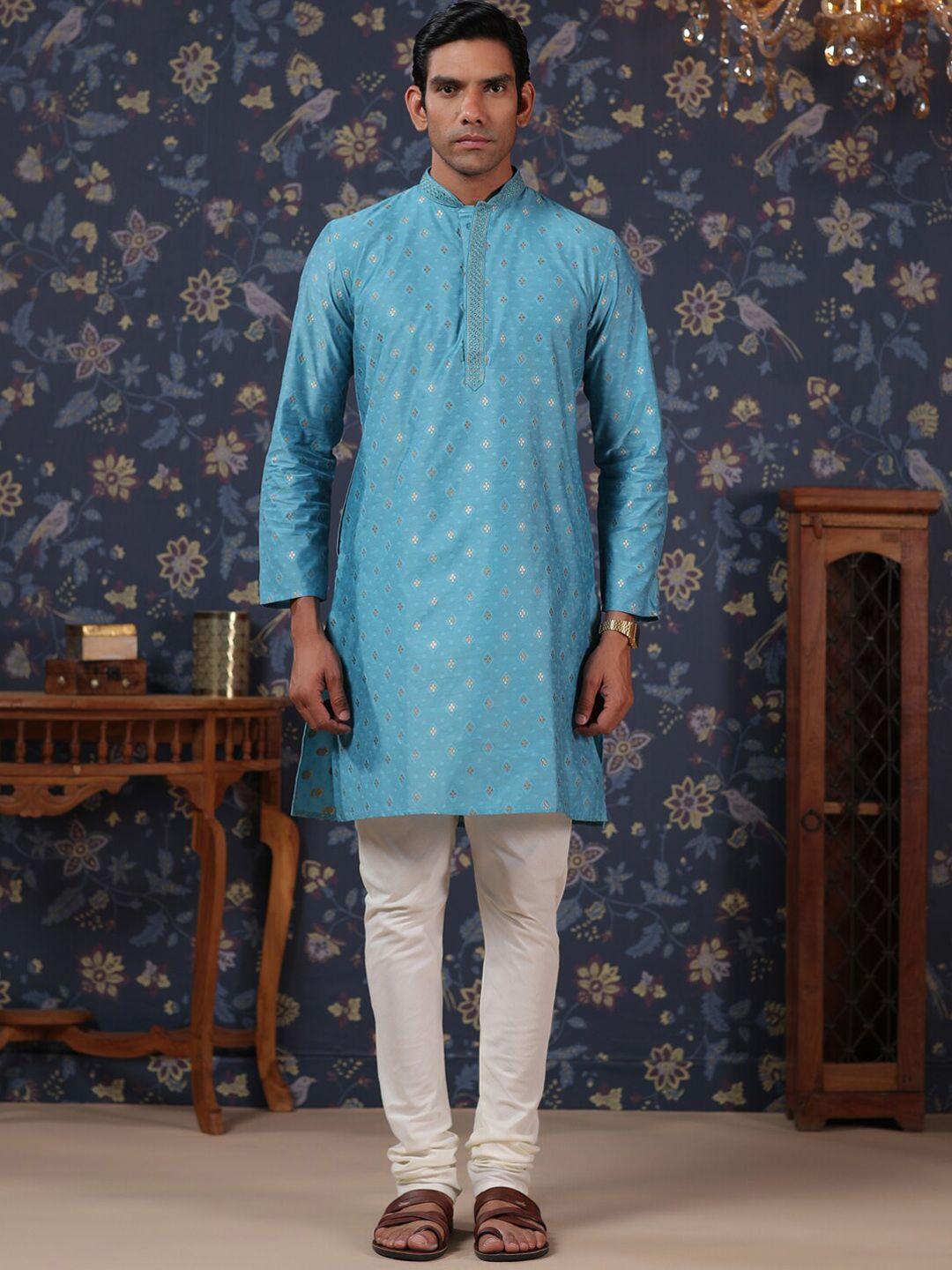 house of pataudi woven-designed straight kurta with churidar