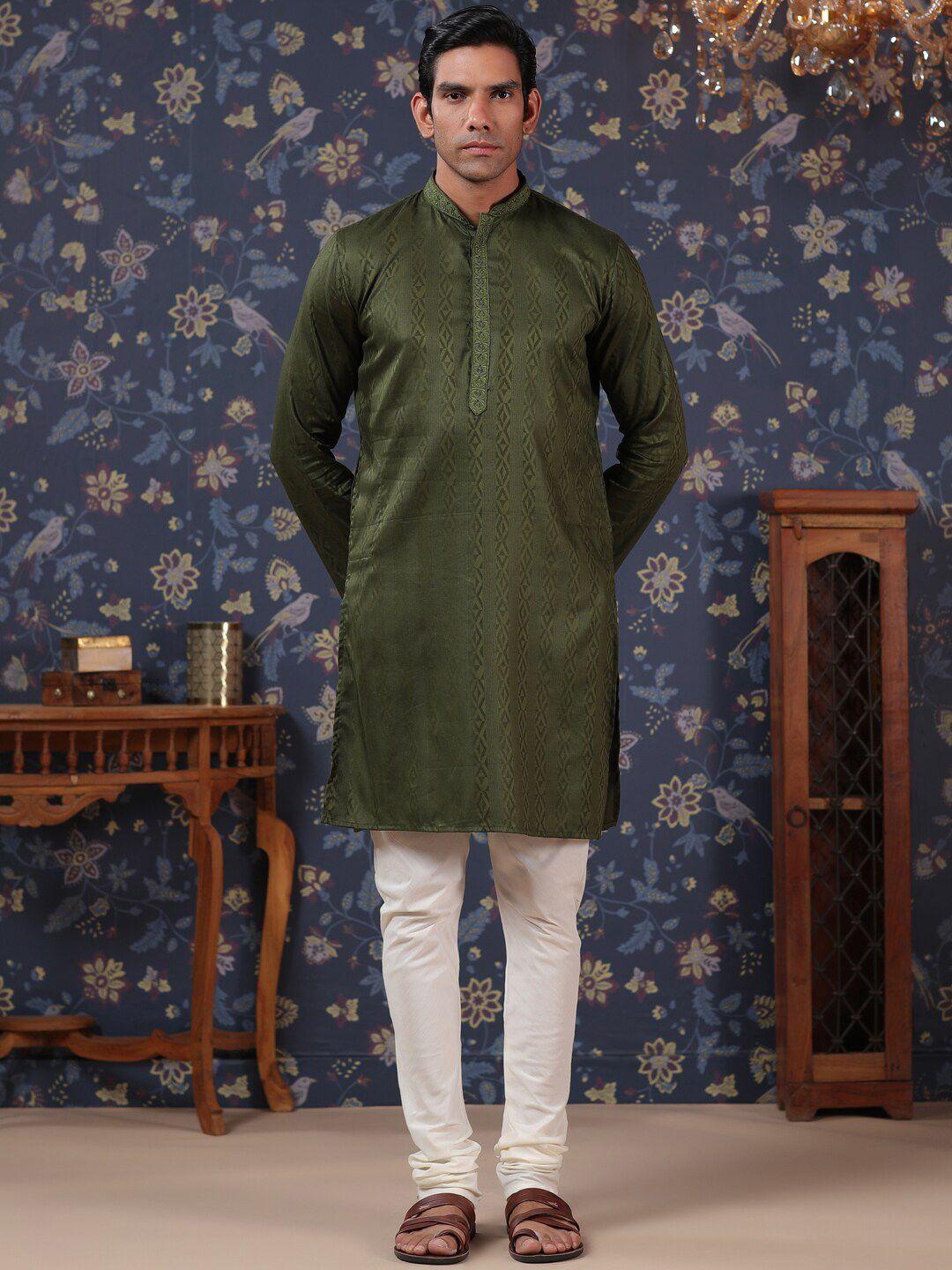 house of pataudi men regular gotta patti pure cotton kurta with churidar