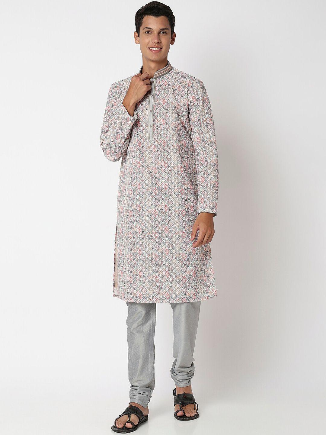 ethnicity ethnic motifs embroidered mandarin collar kurta with churidar