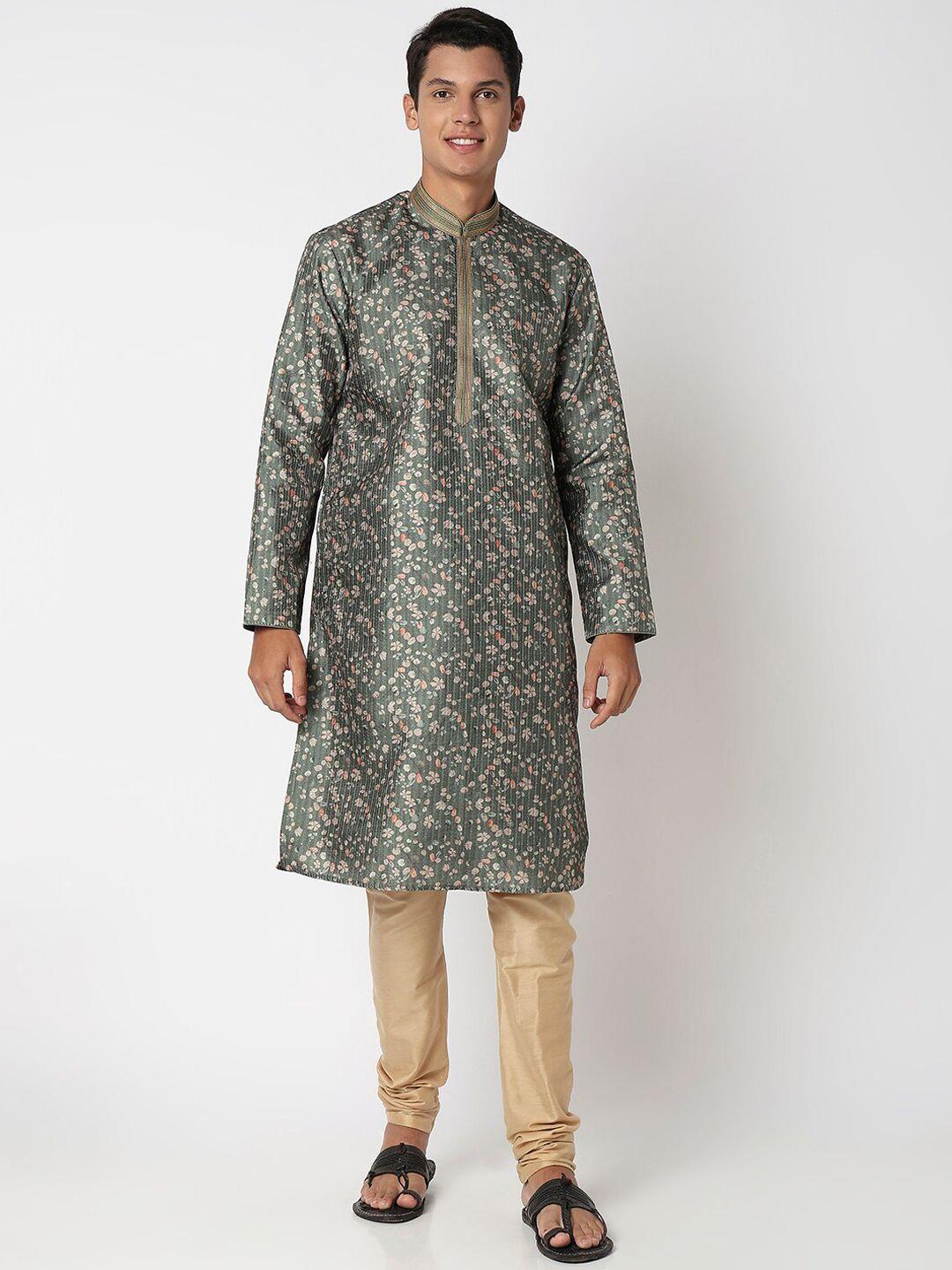 ethnicity floral embroidered mandarin collar regular kurta cith churidar