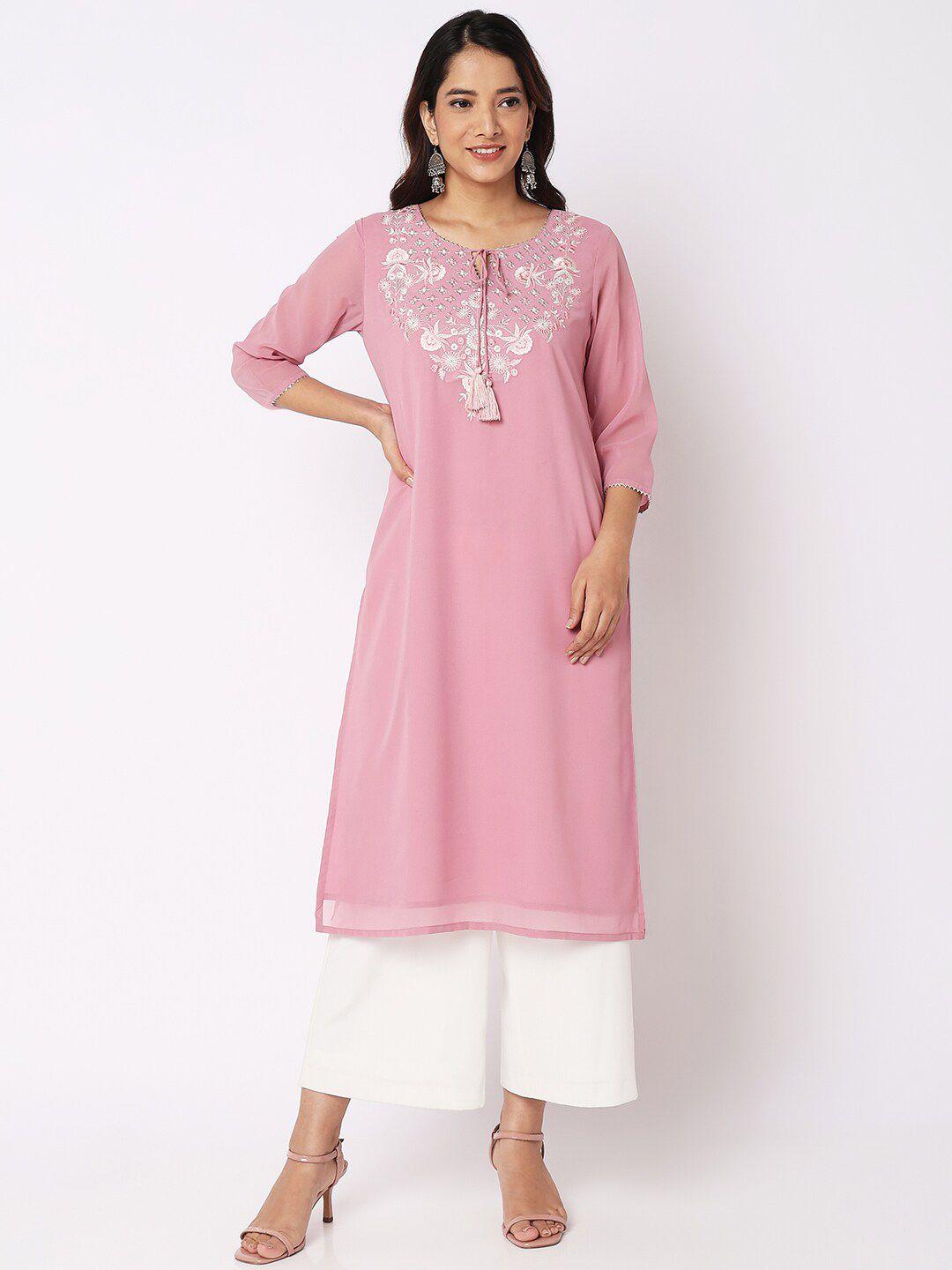 ethnicity tie-up neck floral embroidered gotta patti kurta