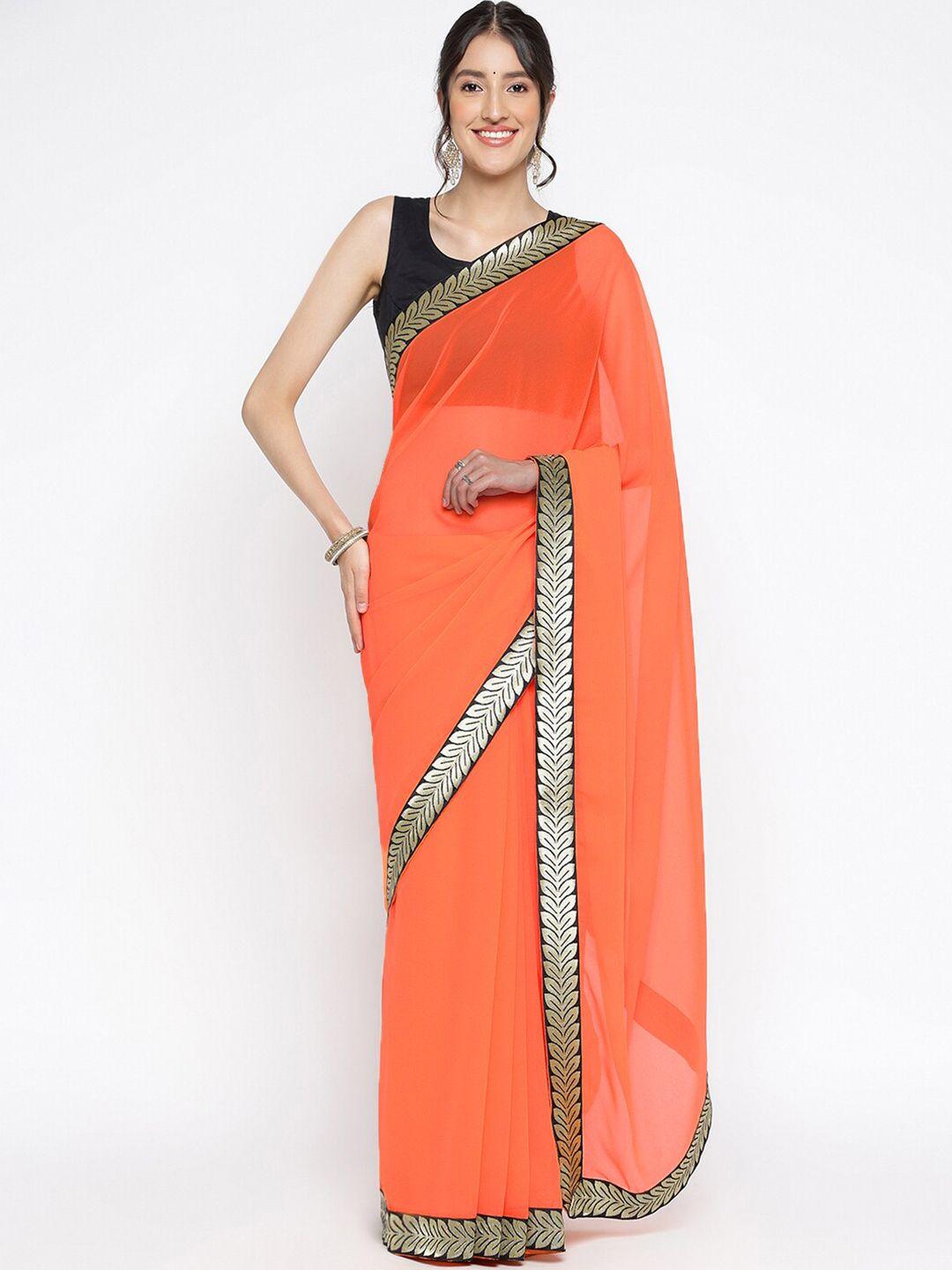 ambuja international orange & black zari pure georgette saree