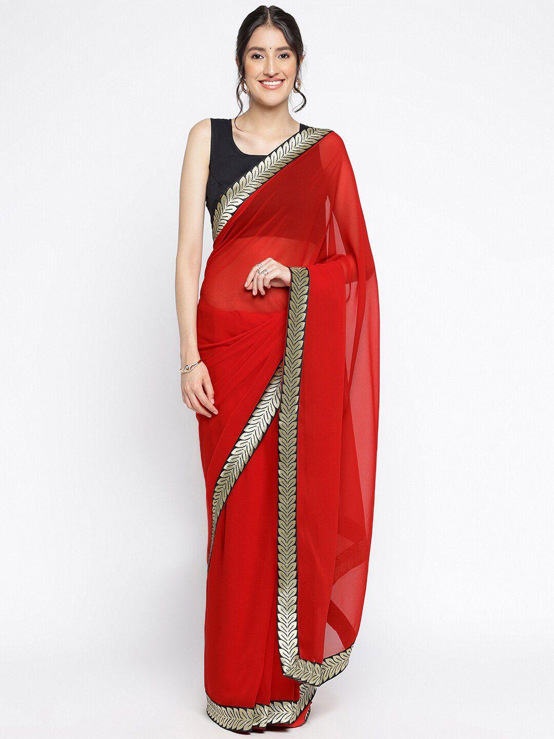 ambuja international red & black zari pure georgette saree