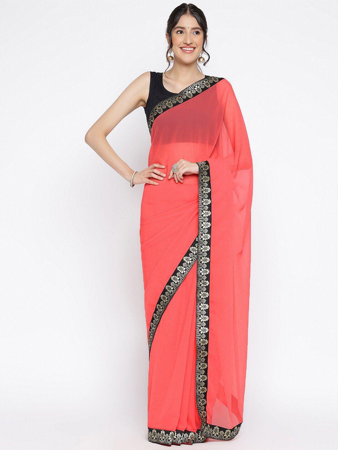 ambuja international pink & black zari pure georgette saree