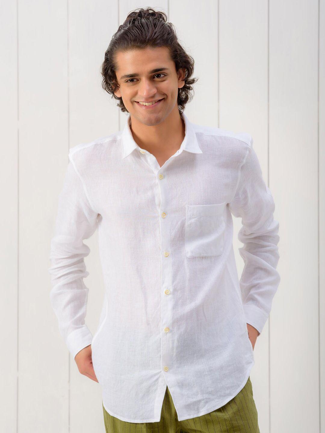 kingdom of white spread collar linen casual shirt