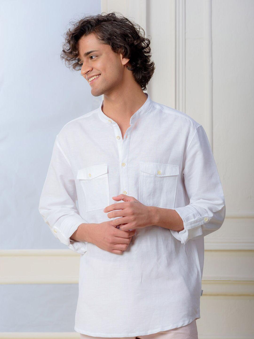 kingdom of white men mandarin collar cotton casual shirt