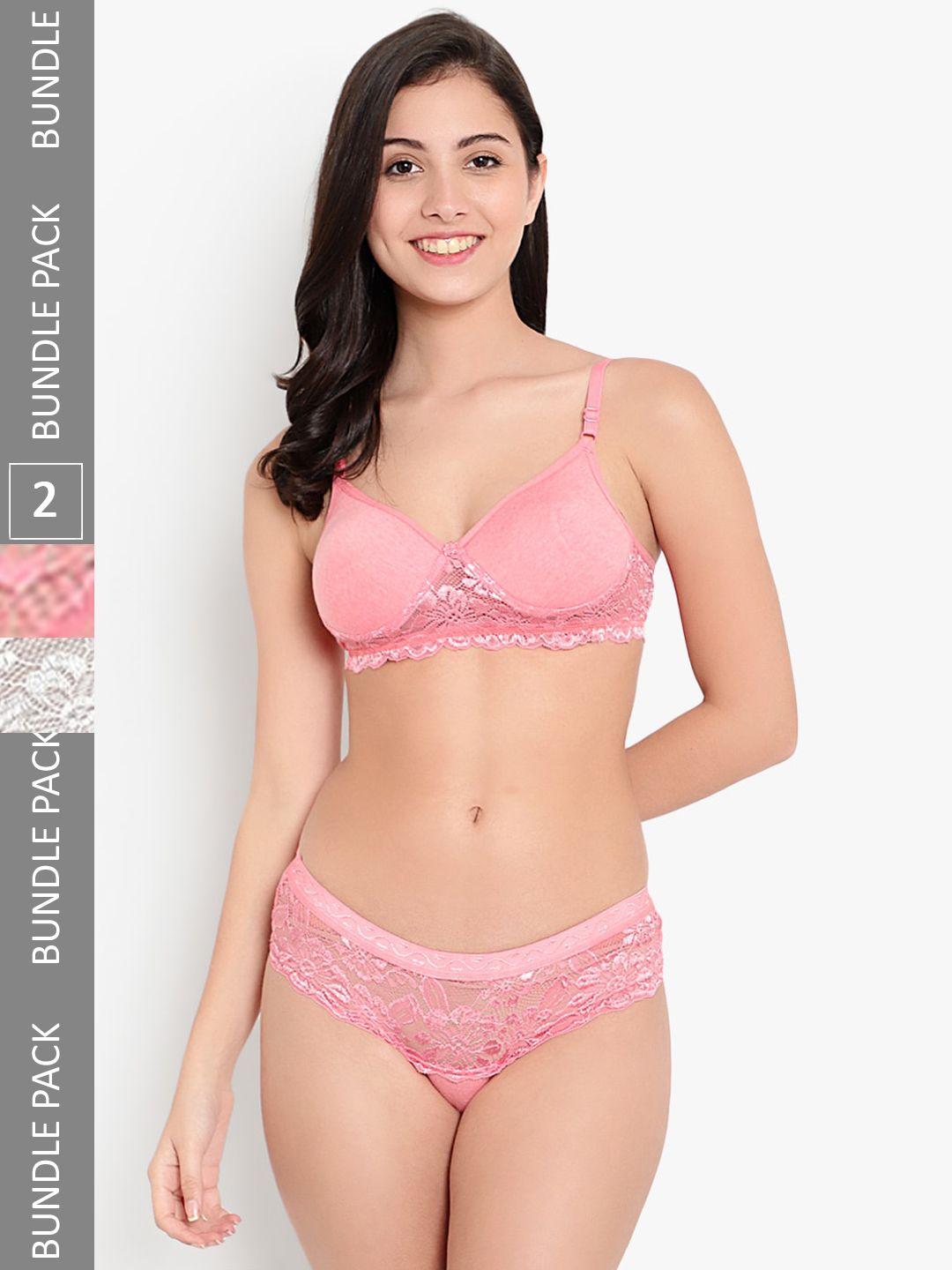 kyodo pack of 2 cotton self-design lingerie set   kyodo_br_pan_set_2_grey_pink